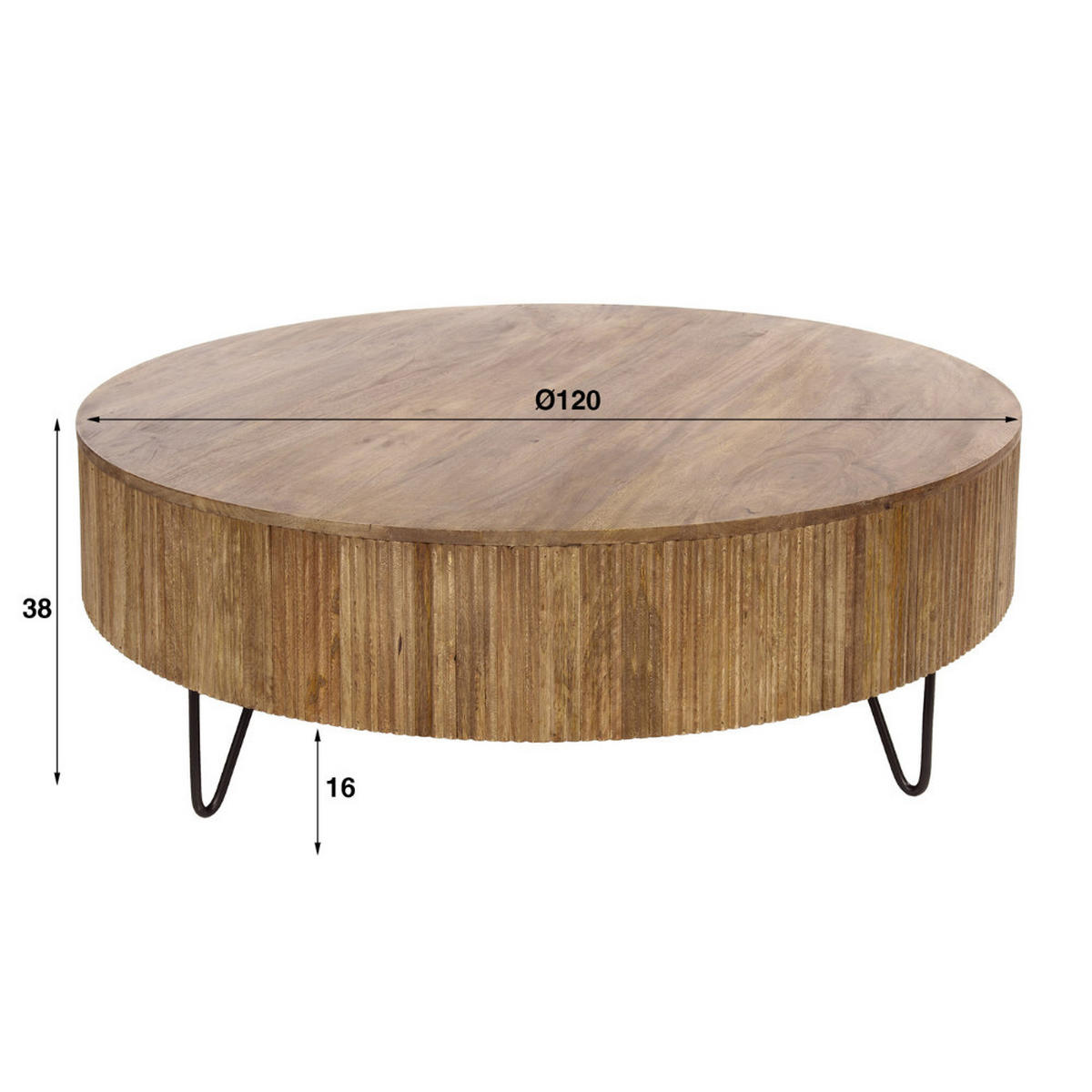 COUCHTISCH MILO GRAND XL-Rundtisch aus Mangoholz im Lamellen-Design - Sandfarben, Holz (120/120/38cm) - alesvelt