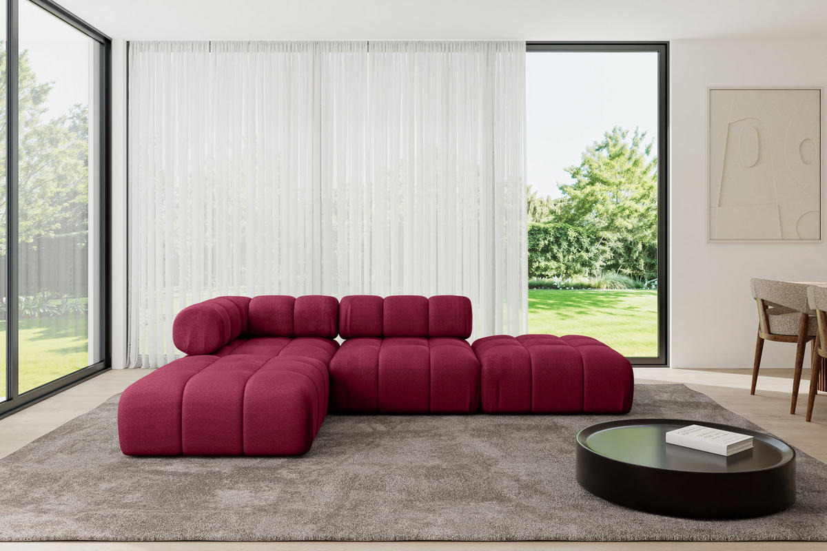 ECKSOFA modulares Sofa Kerru-L1 - 285x190x70 cm Bordeauxrot Velours - Bordeaux, Holzwerkstoff/Textil (285/190cm) - ALTDECOR