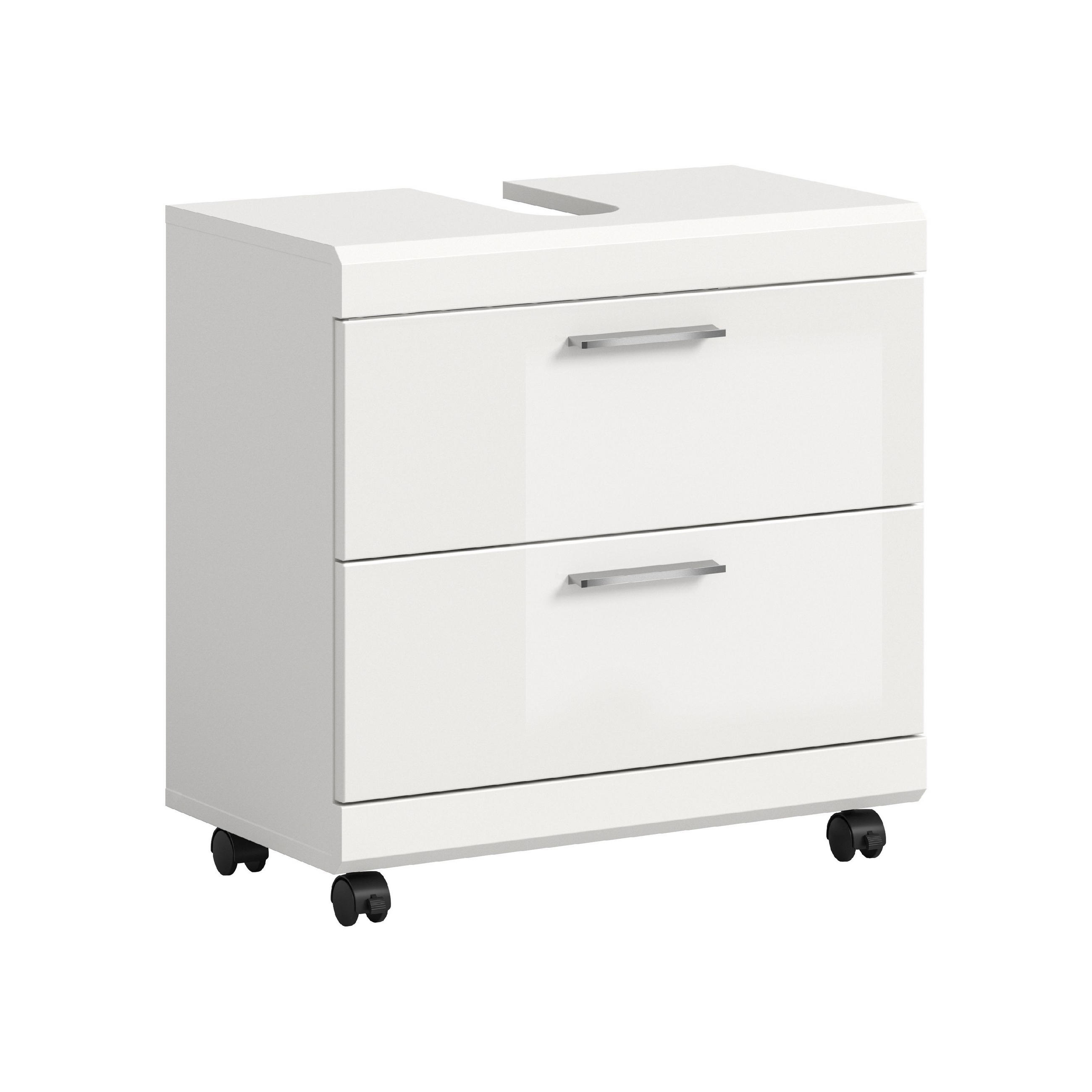 WASCHBECKENUNTERSCHRANK AUF ROLLEN Scout weiß hochglanz 60/34/60 cm - Weiß, Holzwerkstoff (60/60/34cm) - Xonox