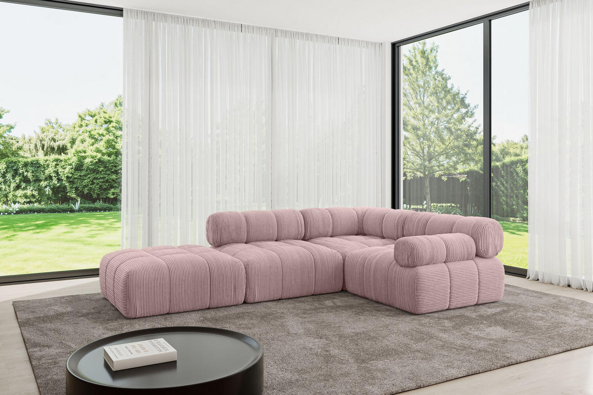 ECKSOFA modulares Sofa Felto-L1 - 285x190x70 cm Rosa Cord - Rosa, Holzwerkstoff/Textil (285/190cm) - ALTDECOR