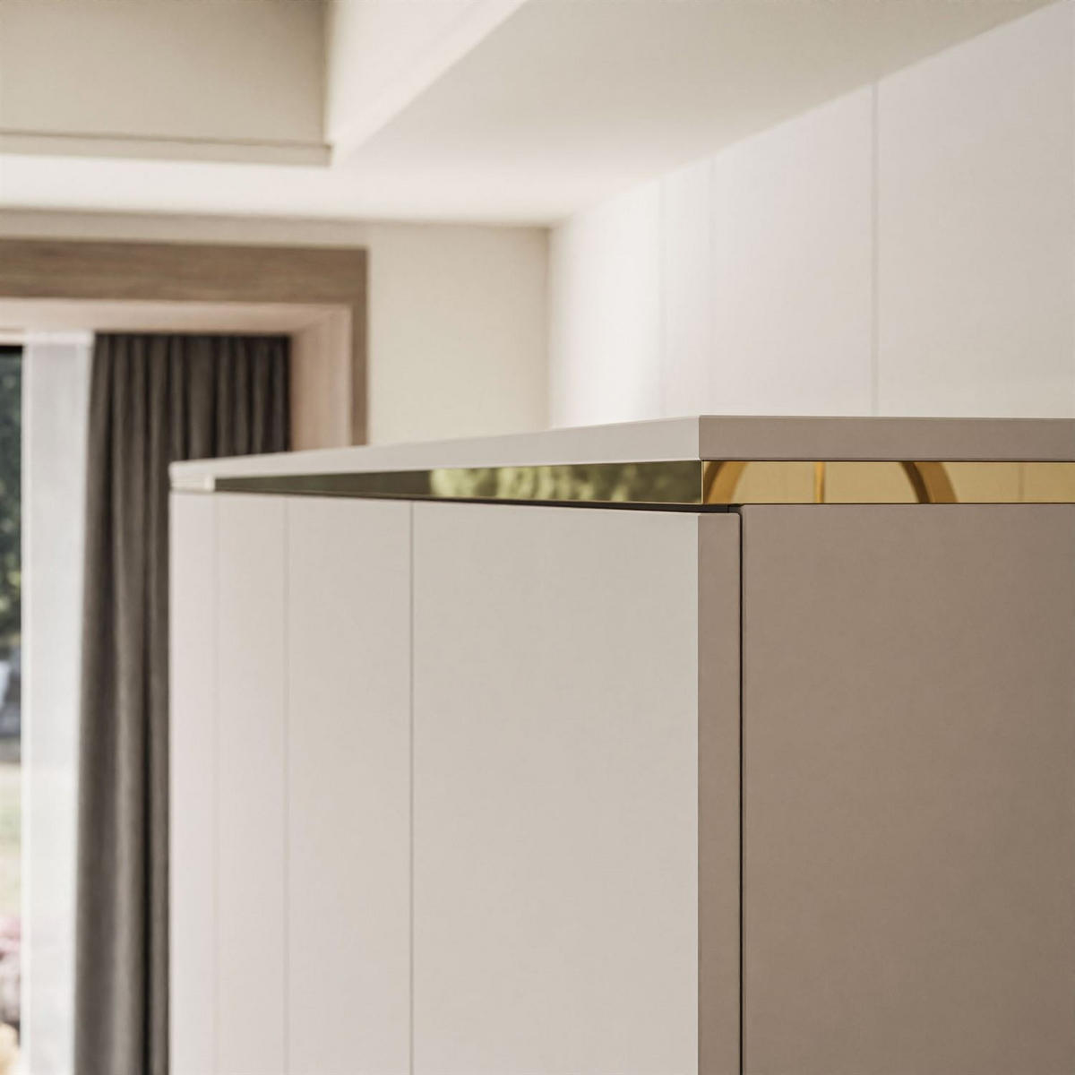 KLEIDERSCHRANK AURORA 4D2SZ in KASCHMIR mit Schubladen - Kaschmir/Goldfarben, Holzwerkstoff (200/213/57cm) - Lookway