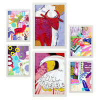 POSTER Set Mit 6 Auffällt 2 In Tiere Zusammenfassungen A3 & A4 Weißer Rahmen - Weiß, Papier (29/3cm) - Nacnic