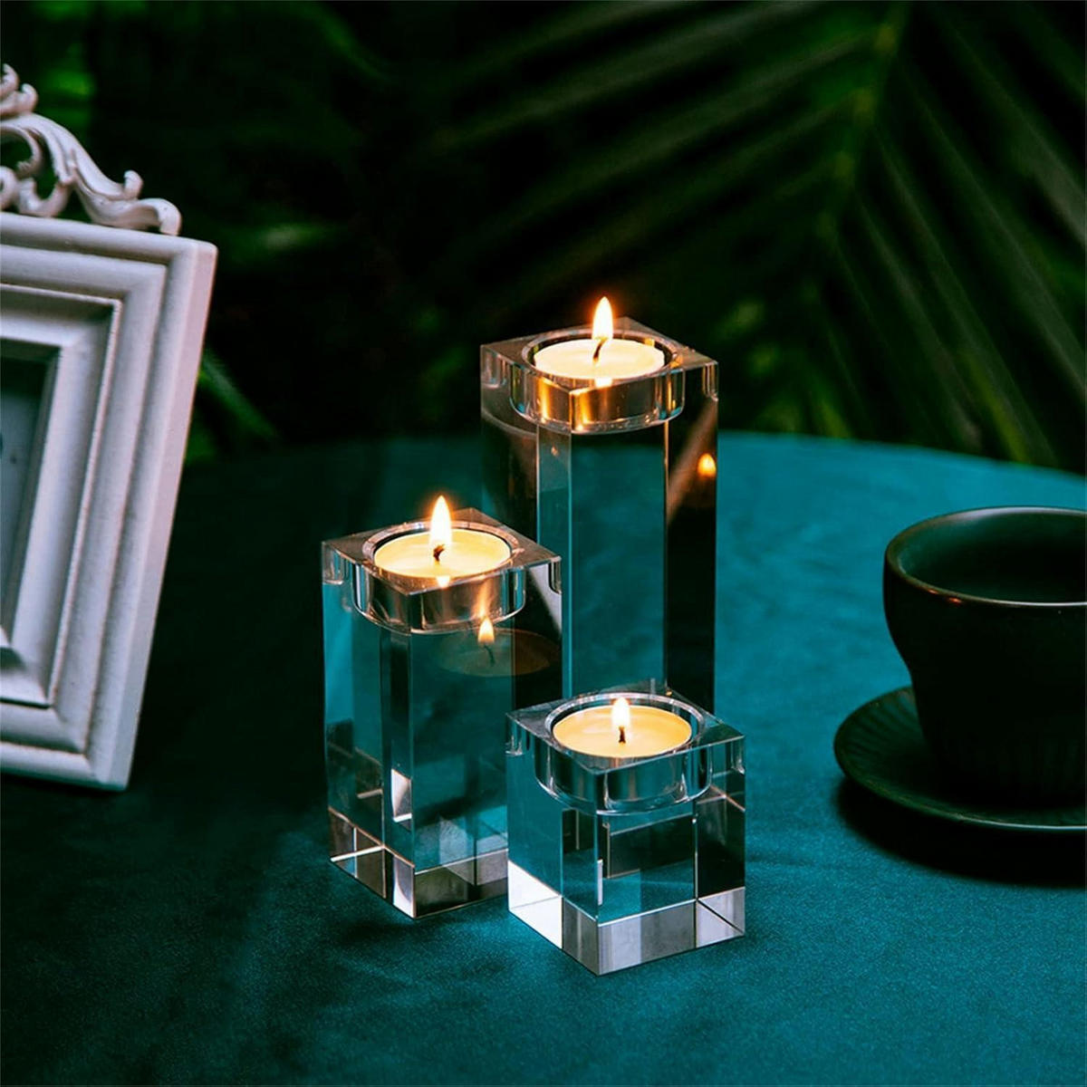 KERZENSTÄNDER 3-teiliges Set Kristallglas Transparent 6 cm+10 cm+14 cm H - Transparent, Glas (14cm)