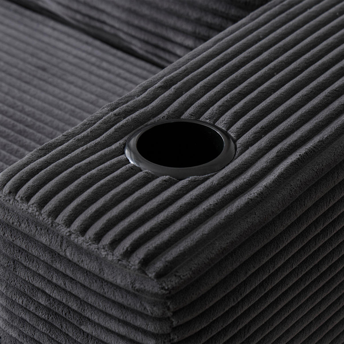 2-SITZER ECKSOFA Cord Dunkelgrau mit Kissen und Becherhalter - Dunkelgrau, Textil (265/176cm) - WISHDOR