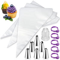 SPRITZBEUTEL Set 100 Stück mit 6 Tüllen und 5 Ringen 30 x 20 cm - Silberfarben, Kunststoff (34/4/37cm)