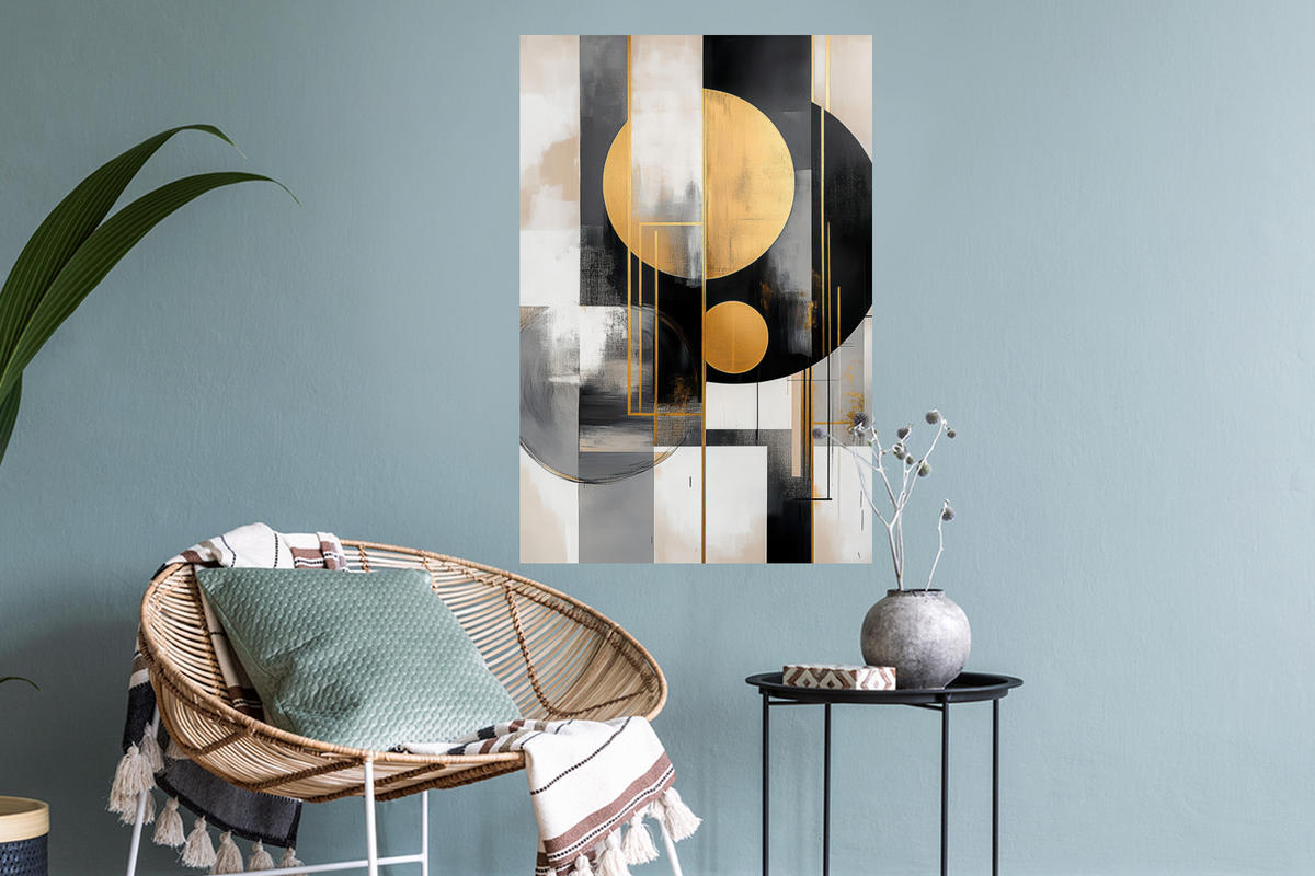 WANDTATTOO Abstrakt - Gold - Silber - Formen - Ästhetisch - Modern 40x60 cm - Goldfarben, Kunststoff (40/60/0.1cm) - MuchoWow