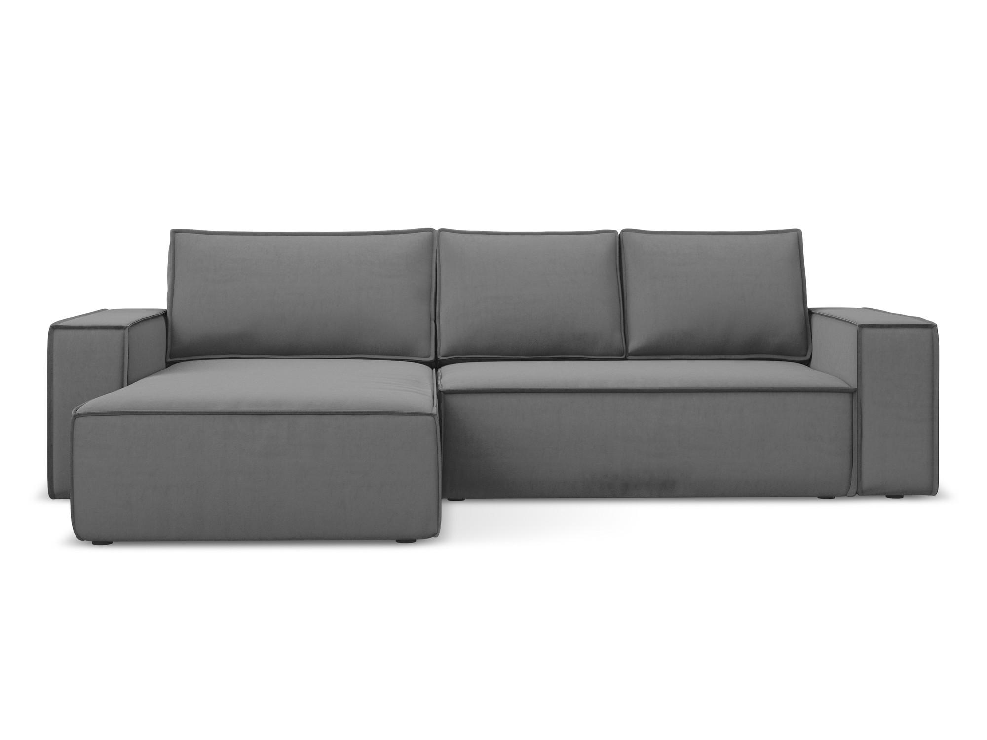 ECKSOFA mit Schlaffunktion Samt Stoff Grau - Schwarz/Grau, Kunststoff/Textil (185/290cm) - Makamii