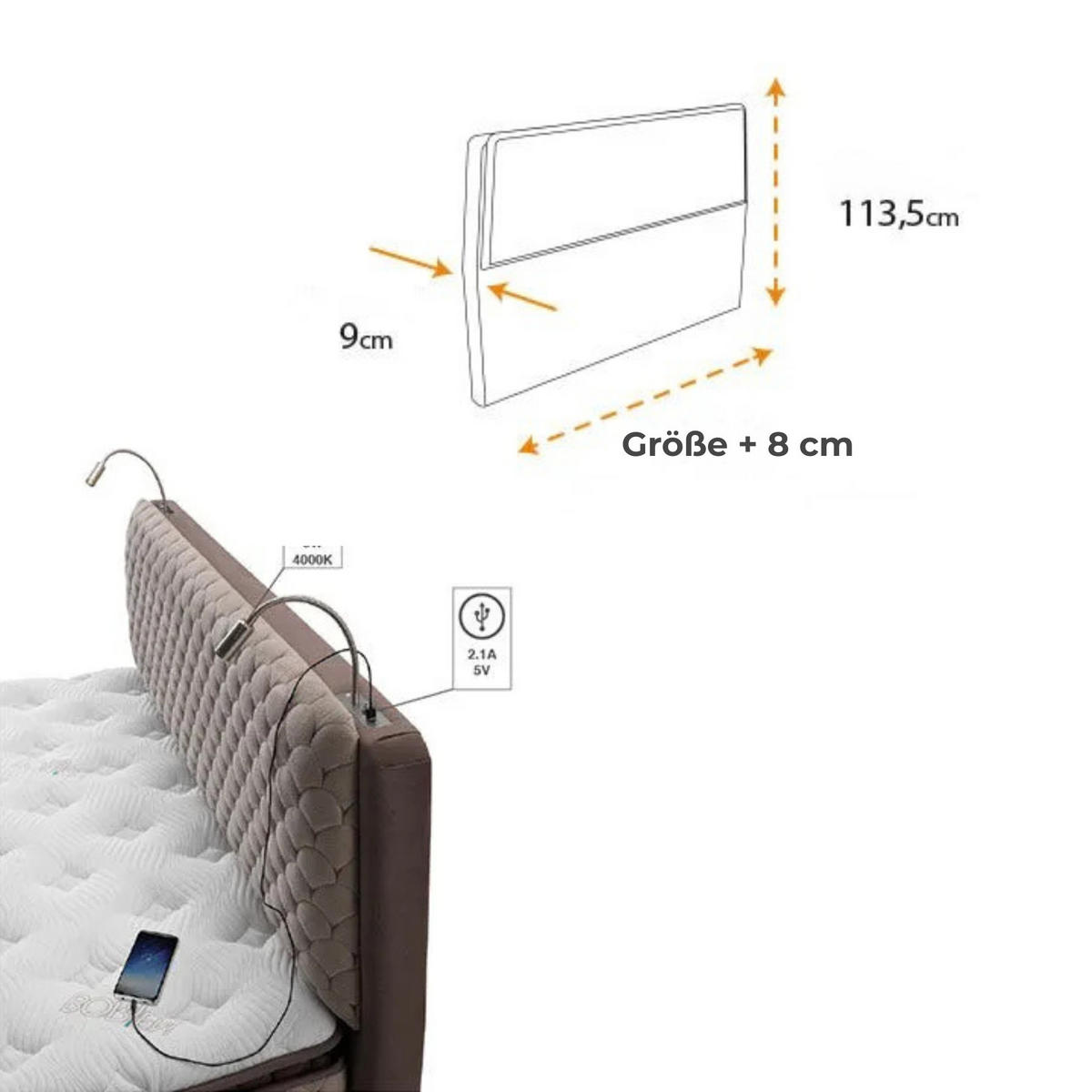 BOXSPRINGBETT Bambi Bett mit Matratze Boxspringbett 90x200 Borjen Set LED - Beige, Holz/Metall (90/200cm) - Bambi