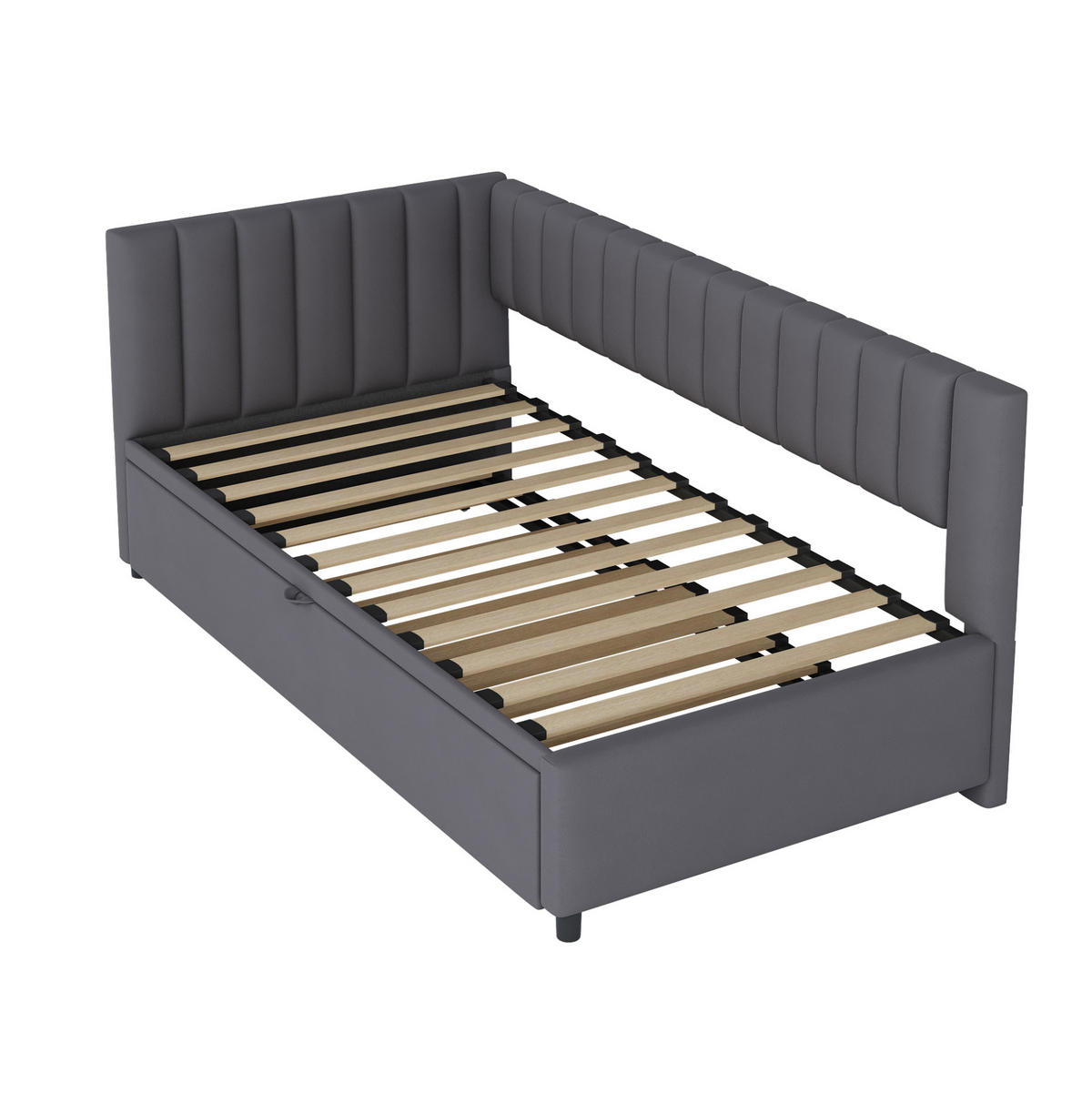 POLSTERBETT 90/180 cm grau aus Samt mit ausziehbarem Bett - Dunkelgrau, Textil (90/180cm) - OKWISH