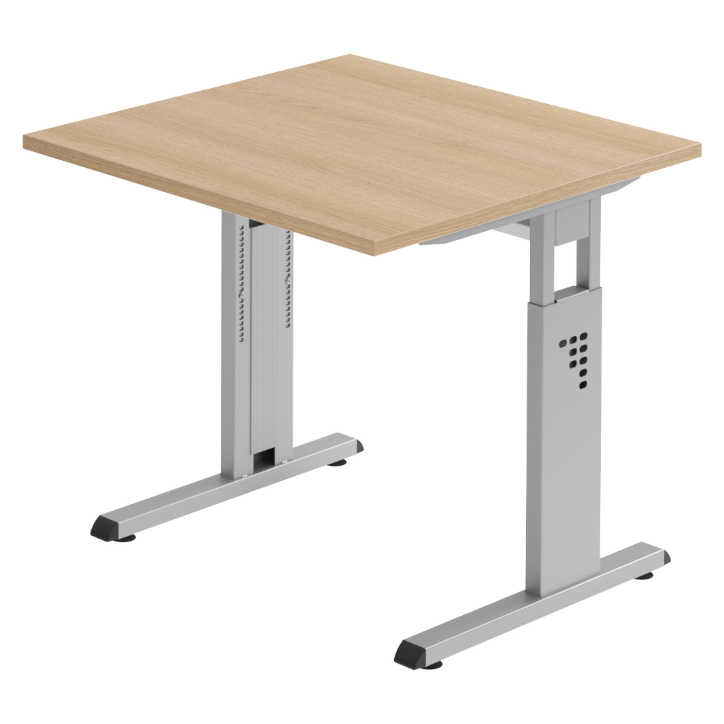 SCHREIBTISCH Serie-O 80/80/74 cm in Eichefarben/Silberfarben - Eichefarben/Silberfarben, Holzwerkstoff (80/80/74cm) - bümö