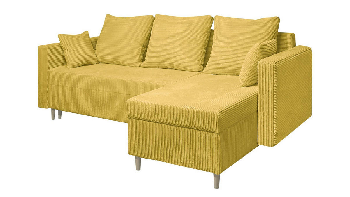 ECKSOFA OTTO mit Bettkasten und Schlaffunktion L-Form, Ottomane Universal - Gelb, Textil (230/145cm) - Marpur