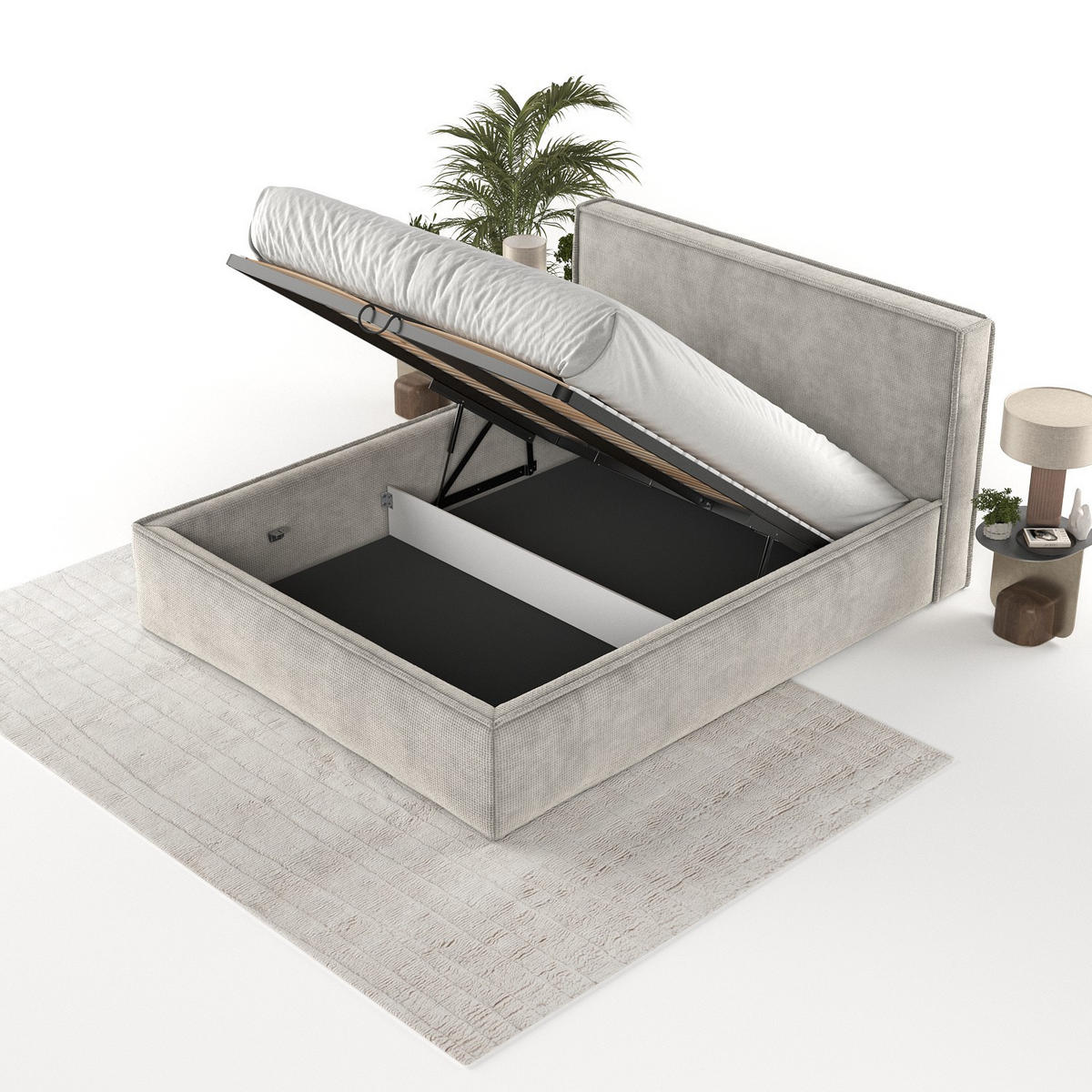 POLSTERBETT Sato mit Stauraum 140/200 cm Beige im Bonita Stoff - Beige/Schwarz, Holz/Holzwerkstoff (140/200cm) - AltaBeds