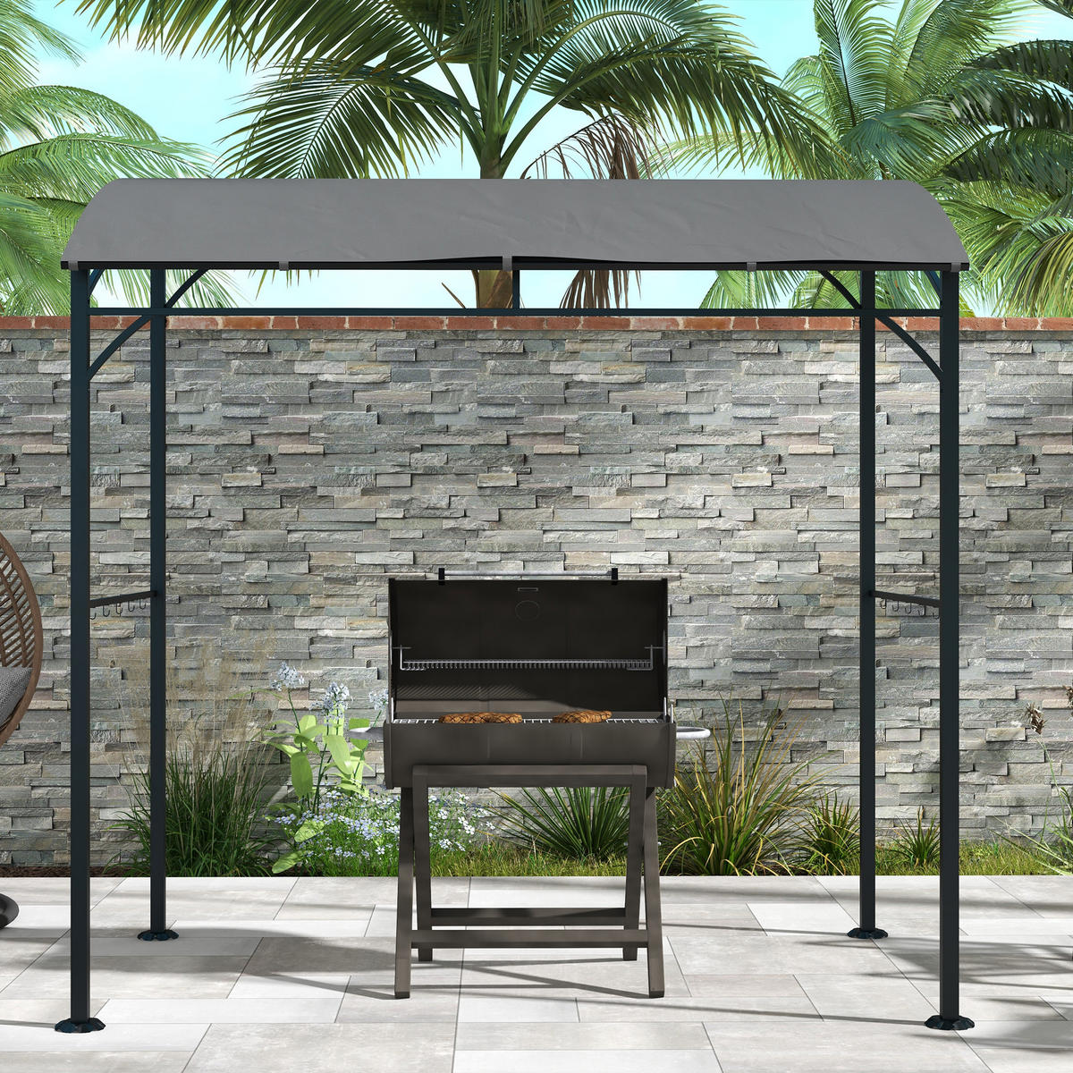GRILLPAVILLON 215 x 150 x 220 cm - Dunkelgrau, Metall (150/220/215cm) - Outsunny