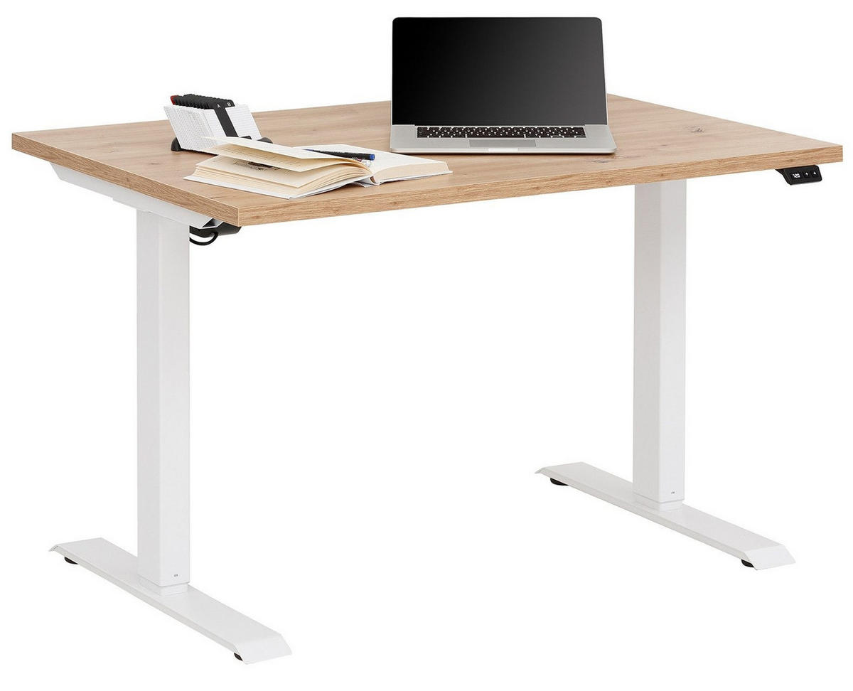 SCHREIBTISCH Weiß 175x80 cm massiver Bambusplatte – von MAJA Möbel, elektrisch höhenverstellbar - Weiß, Holzwerkstoff (80/175/70.5cm)