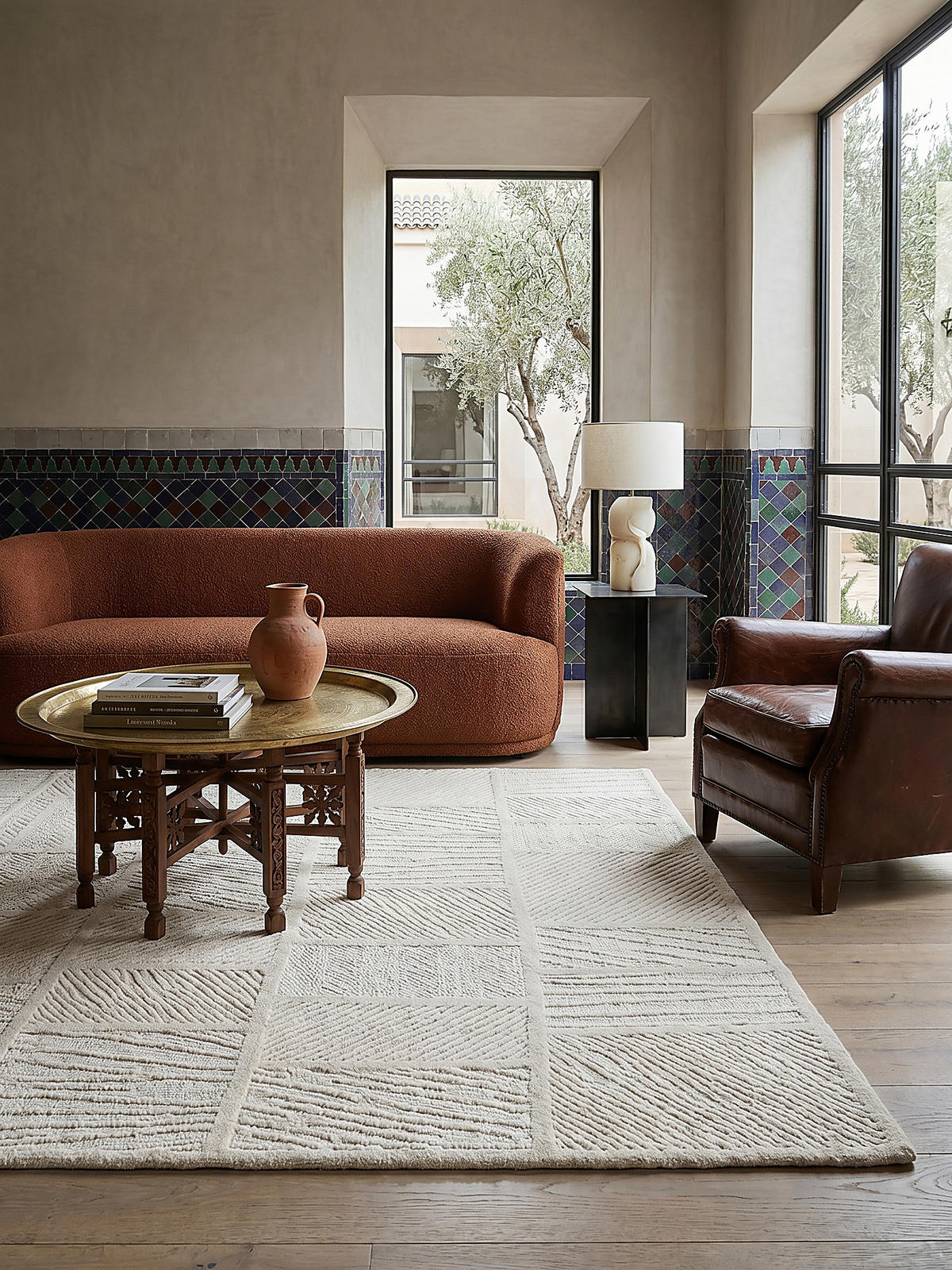 WOLLTEPPICH CARVE, geometrisch, Weiß, 140 x 200 cm - Beige, Textil (140/200cm) - KADIMA DESIGN