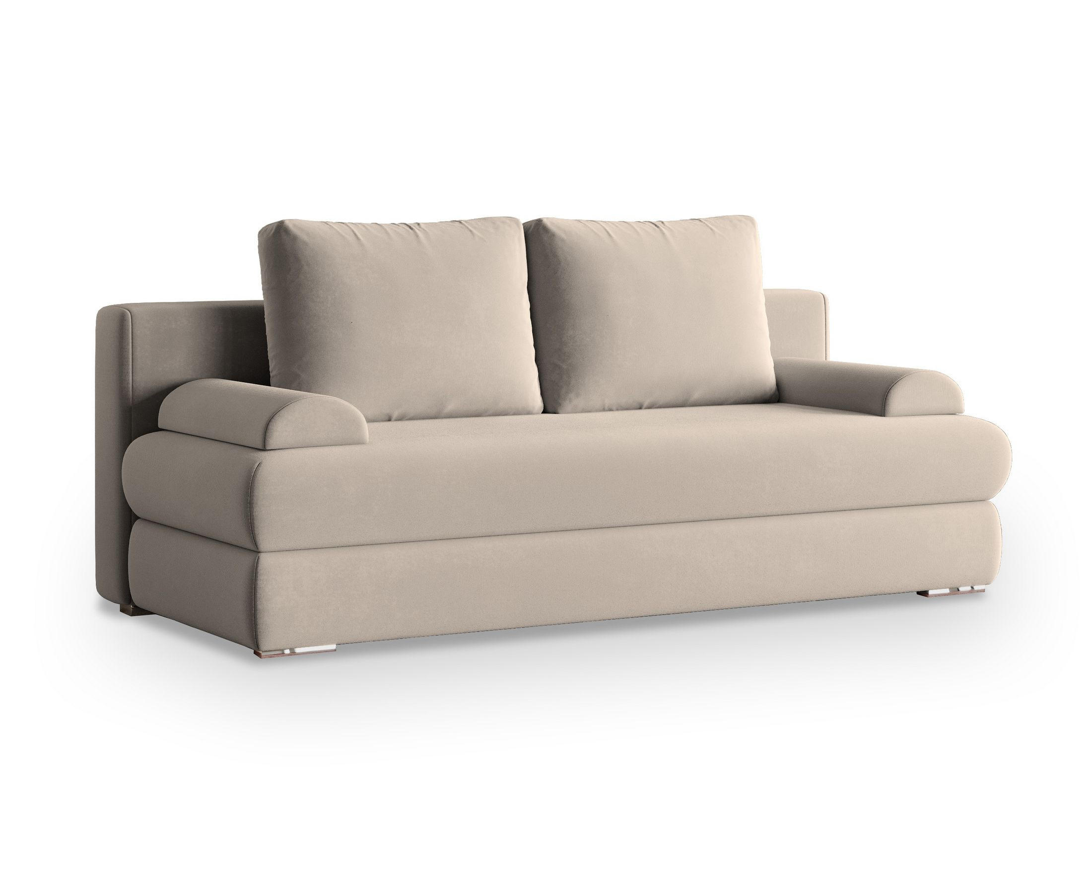 SCHLAFSOFA ASPERO Beige Plüsch-Stoff mit Schlaffunktion - Beige, Holz (200/95/75cm) - MASSENO
