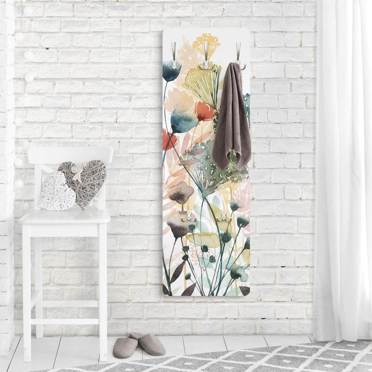 WANDGARDEROBE - Wildblumen im Sommer I 34/105 cm - Weiß, Holzwerkstoff (34/105/1.6cm) - Bilderwelten