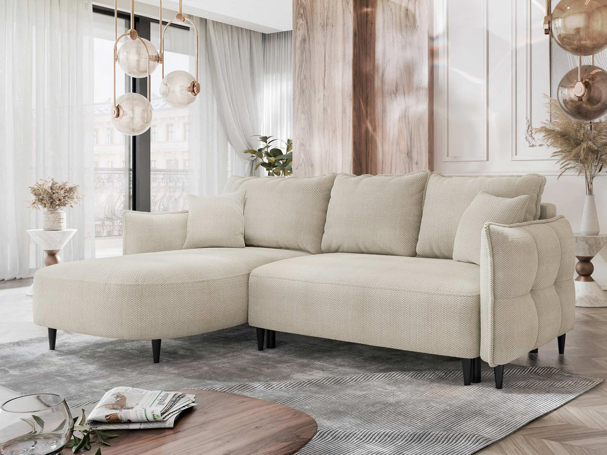 ECKSOFA Sycylia, Seite: Links - Creme/Schwarz, Holz/Textil (244/165cm) - MIRJAN24