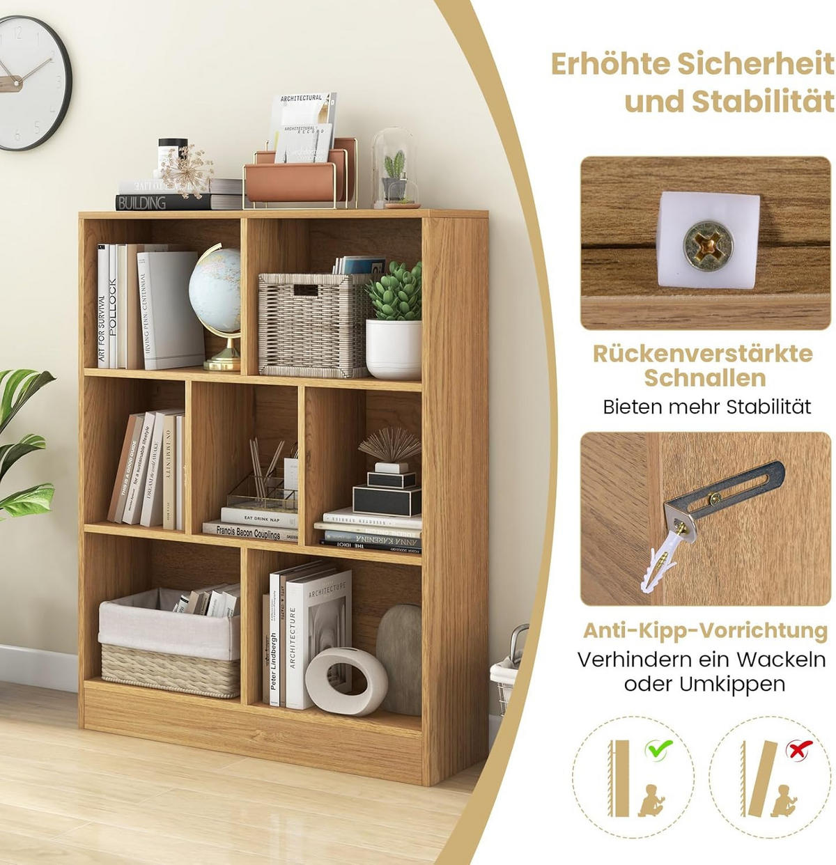 BÜCHERREGAL Braun - Braun, Holz (24/104/80cm) - COSTWAY