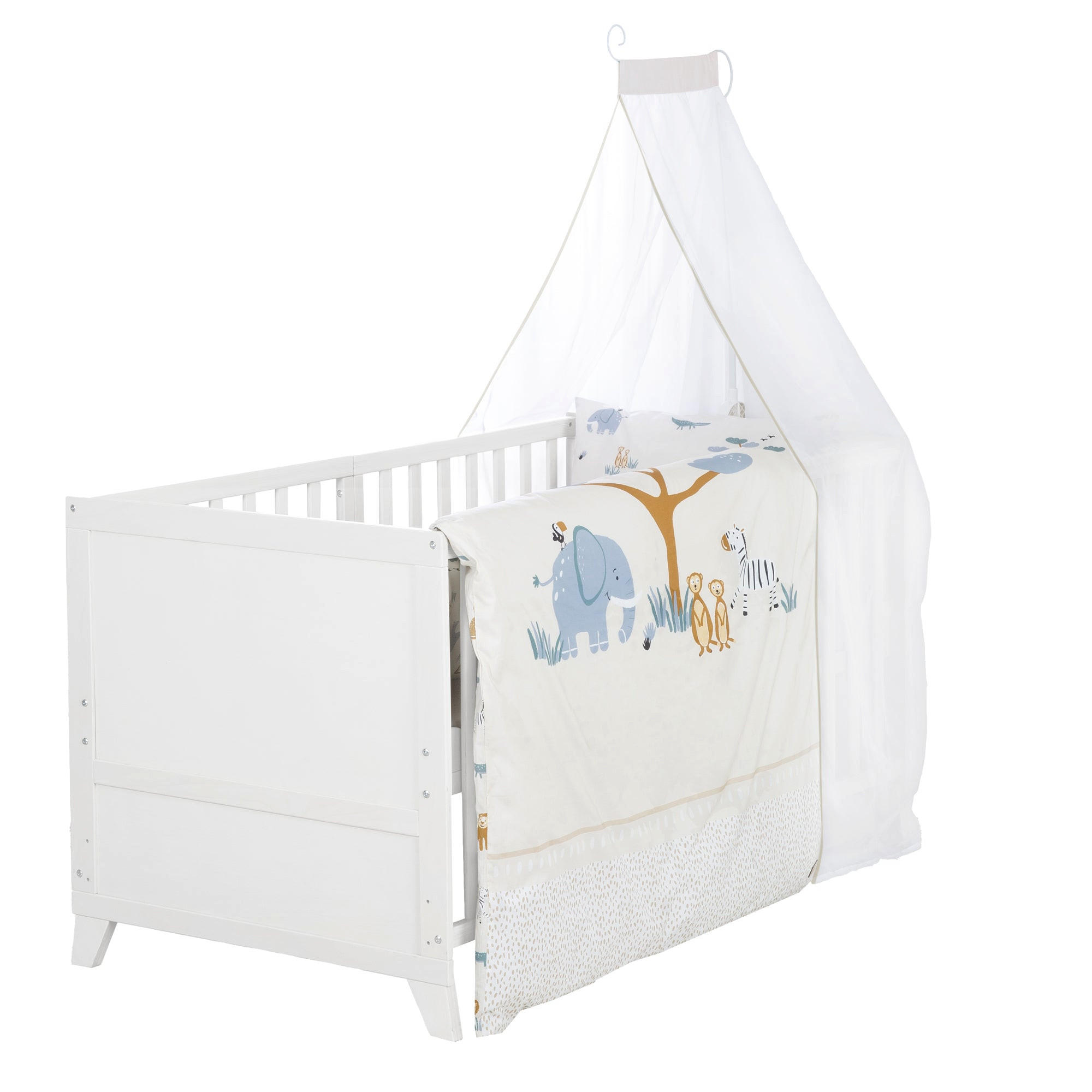 BABYBETT Savanna Friends 70 x 140 cm - Beige/Weiß, Holz/Holzwerkstoff (70/140cm) - Roba