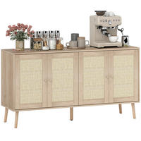 SIDEBOARD DE-11246 2 Türen mit Rattan & verstellbaren Böden Naturholz - Naturfarben, Holzwerkstoff (140/75/40cm) - ComfortXL