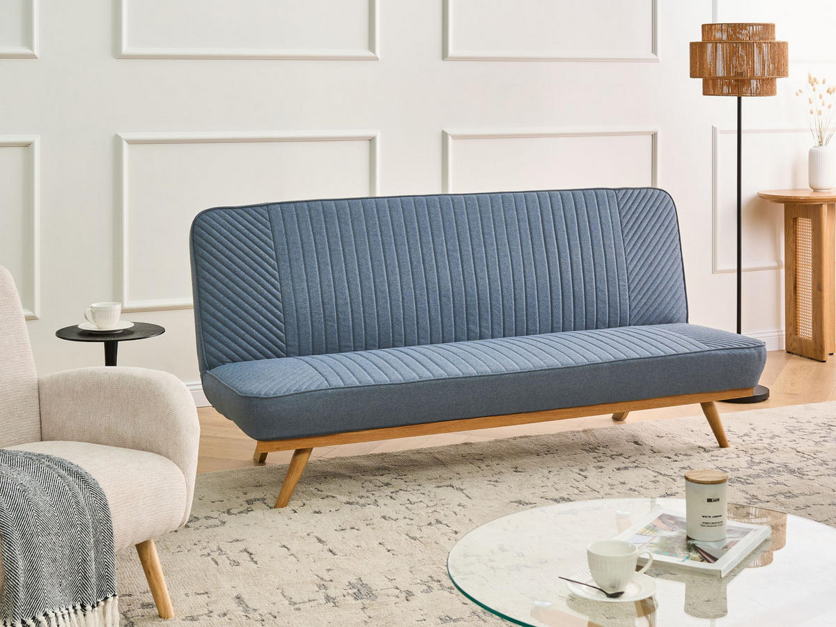 SCHLAFSOFA 191/108 cm Blau Kalfafel - Blau/Braun, Textil (191/84/73cm) - Beliani