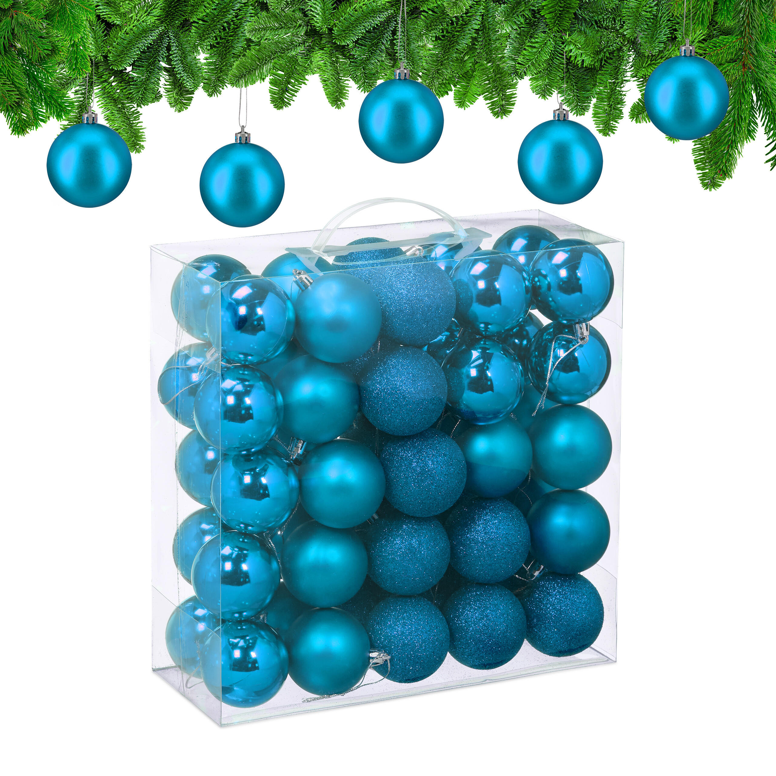50XWEIHNACHTSKUGELN - Türkis, Kunststoff (6/7/6cm) - Relaxdays