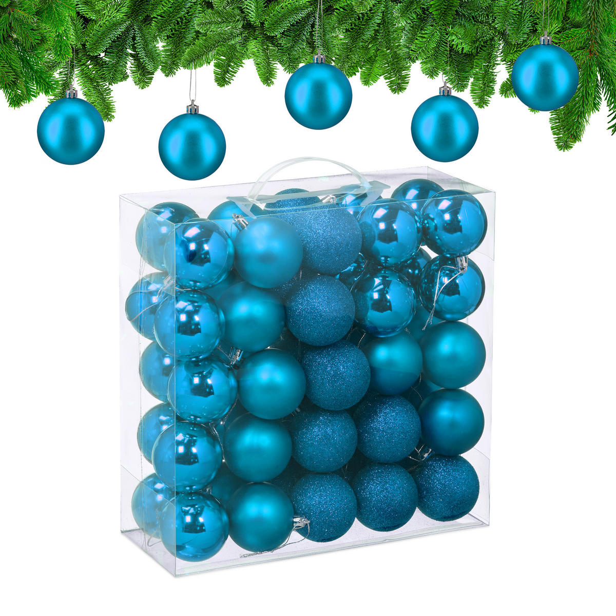 50XWEIHNACHTSKUGELN - Türkis, Kunststoff (6/7/6cm) - Relaxdays