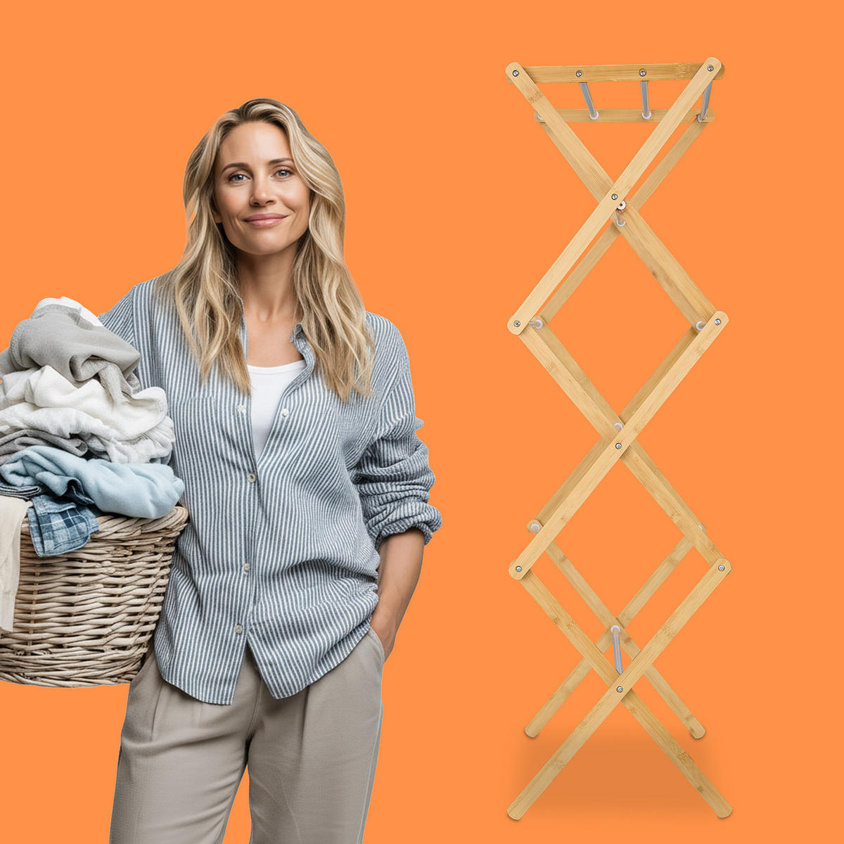 SUŠIAK na prádlo - viacfarebná, kov/drevo (73/115/33cm) - Relaxdays