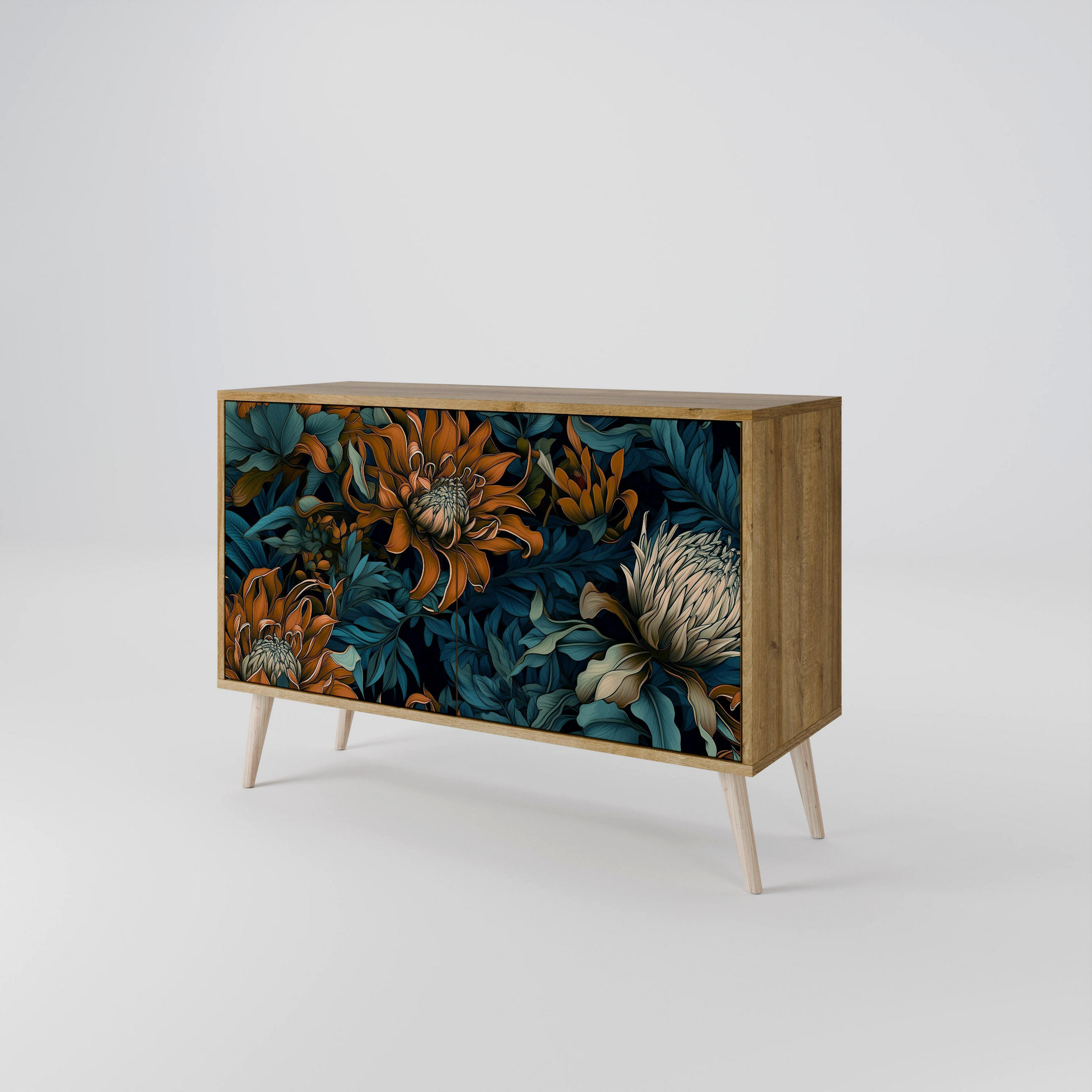 SIDEBOARD MORNING BLOOM, Eicheneffekt, 111x42x77,5 cm, 2 Türen - Eichefarben/Buchefarben, Holzwerkstoff/Buchenholz (111/77.5/42cm) - SpaceRebels