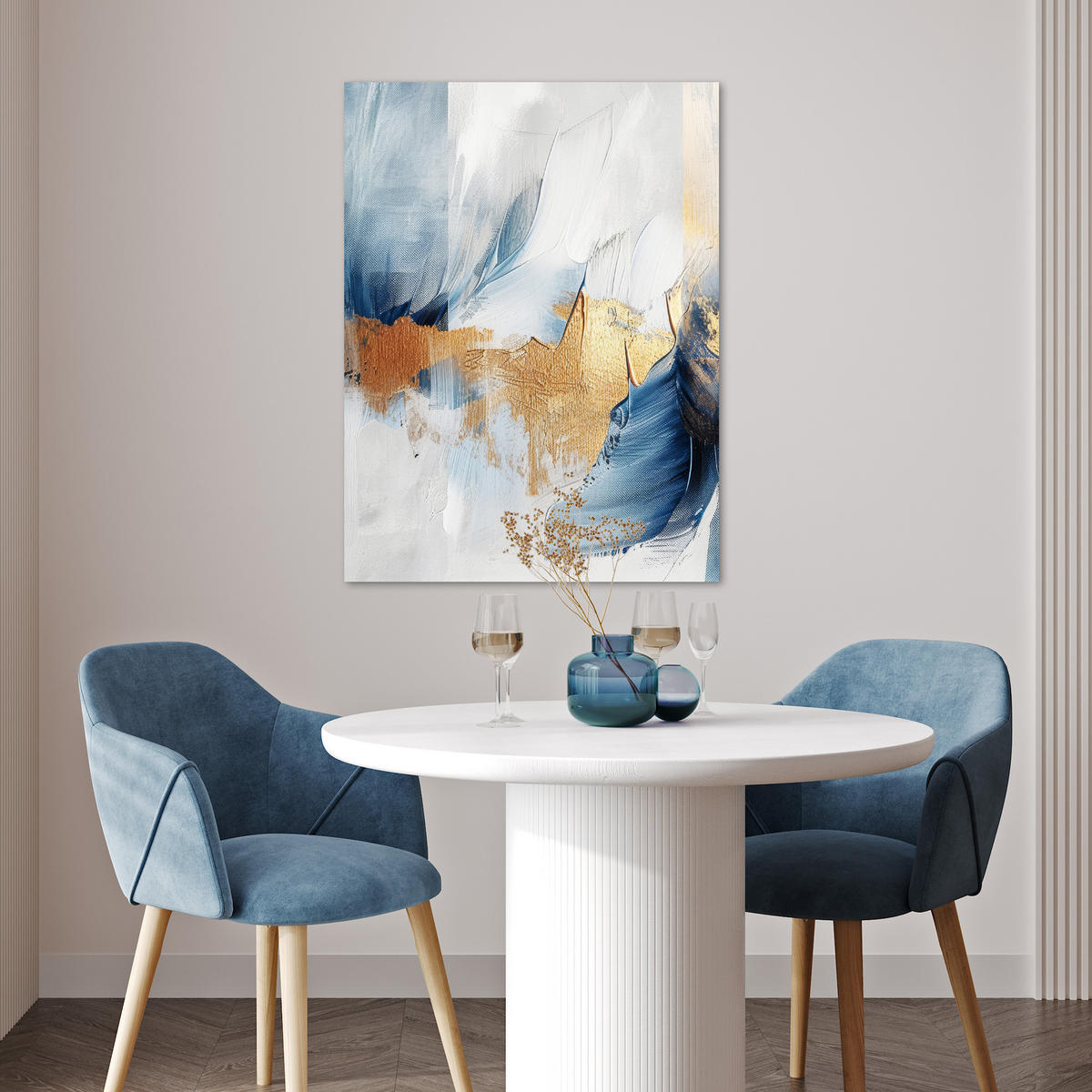 POSTER Gold - Blau - Aquarell - Kunst - Modern 60x80 cm - Hellblau, Papier (60/80/0.1cm) - MuchoWow