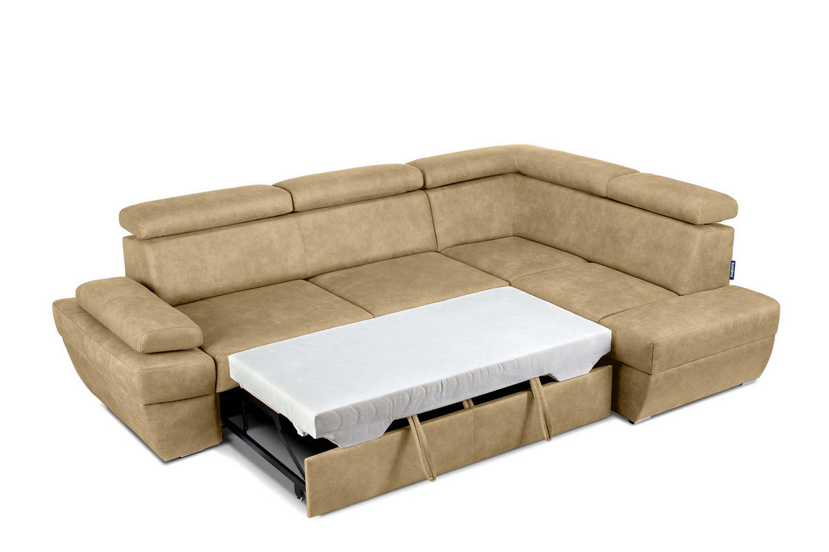 SCHLAFECKSOFA RATLO rechts 4/5-Sitzer mit Bettkasten in Lederoptik, gelb - Gelb/Silberfarben, Textil (270/190cm) - KONSIMO®