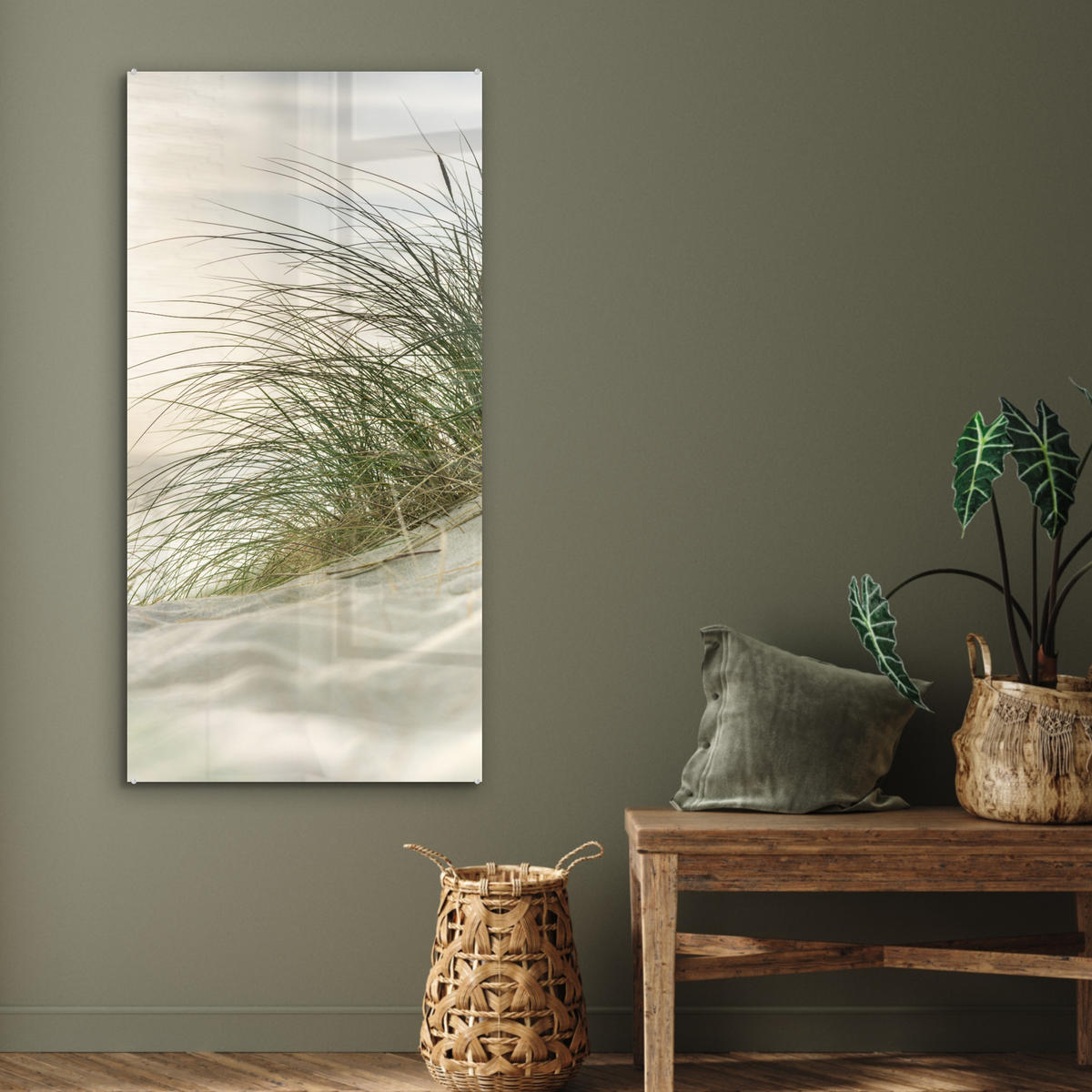 OBRAZ NA AKRYLOVOM SKLE Duny s marramovou trávou pod slnkom nemeckého národného parku Schleswig-Holsteinisches Wattenmeer 60x120 cm - krémová, sklo (60/120cm) - MuchoWow