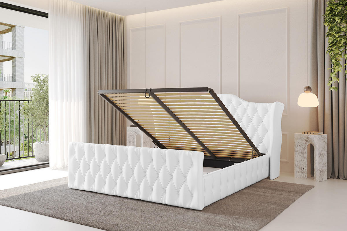POLSTERBETT mit Bettkasten, Fußteil und Lattenrost, Boxbett ohne Matratze - MODY-Z 160x200 Weiß Kunstleder - Weiß Hochglanz, Holzwerkstoff/Textil (160/200cm) - ALTDECOR