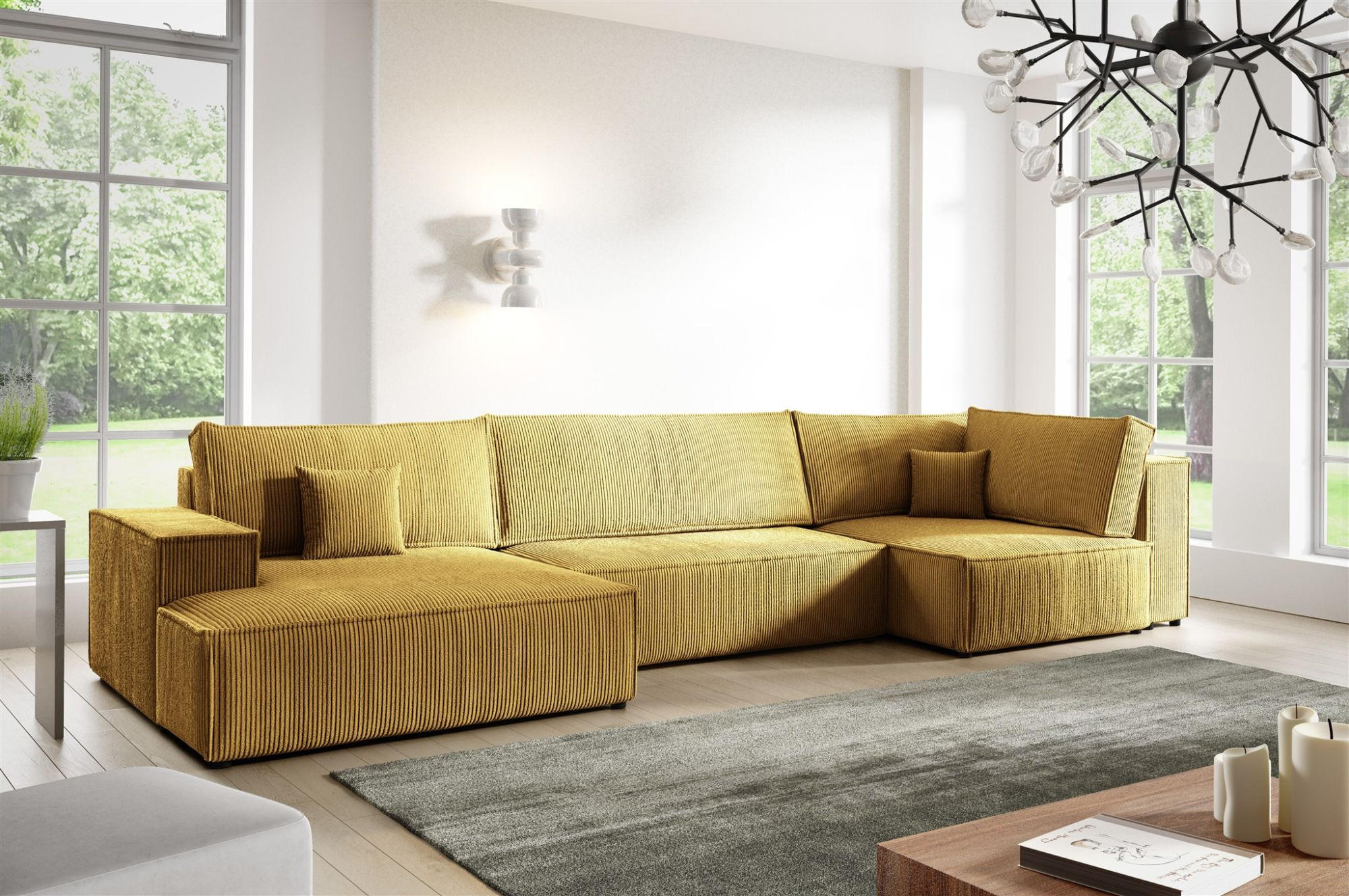 WOHNLANDSCHAFT Corunia - Gelb, Holzwerkstoff/Textil (398/70/148cm) - Fun Möbel