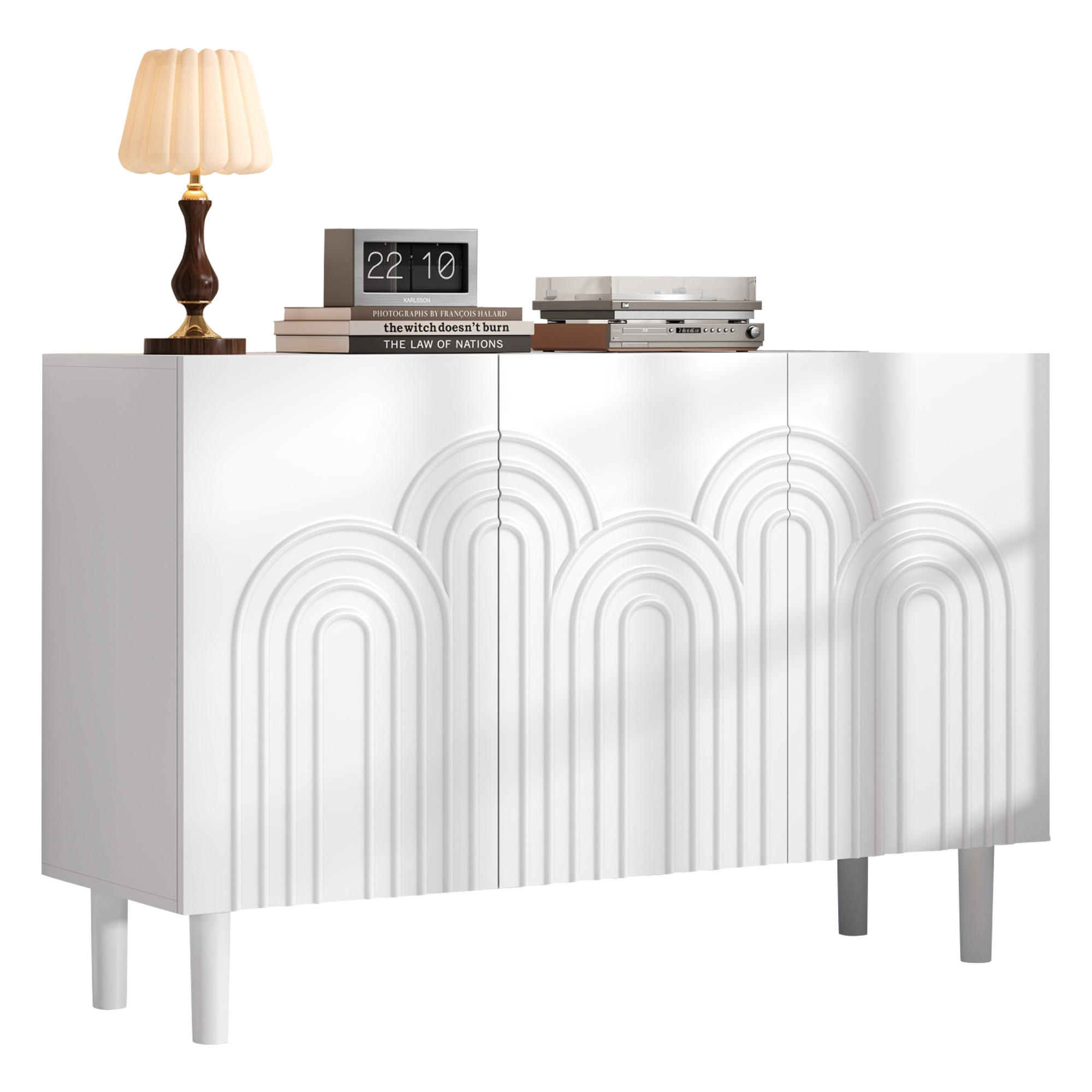 SIDEBOARD, 3 Türen, Verstellbare Trennwand, MDF, Weiß, 120x38.5x79cm - Weiß, Holzwerkstoff (38.5/79/120cm) - FLIEKS