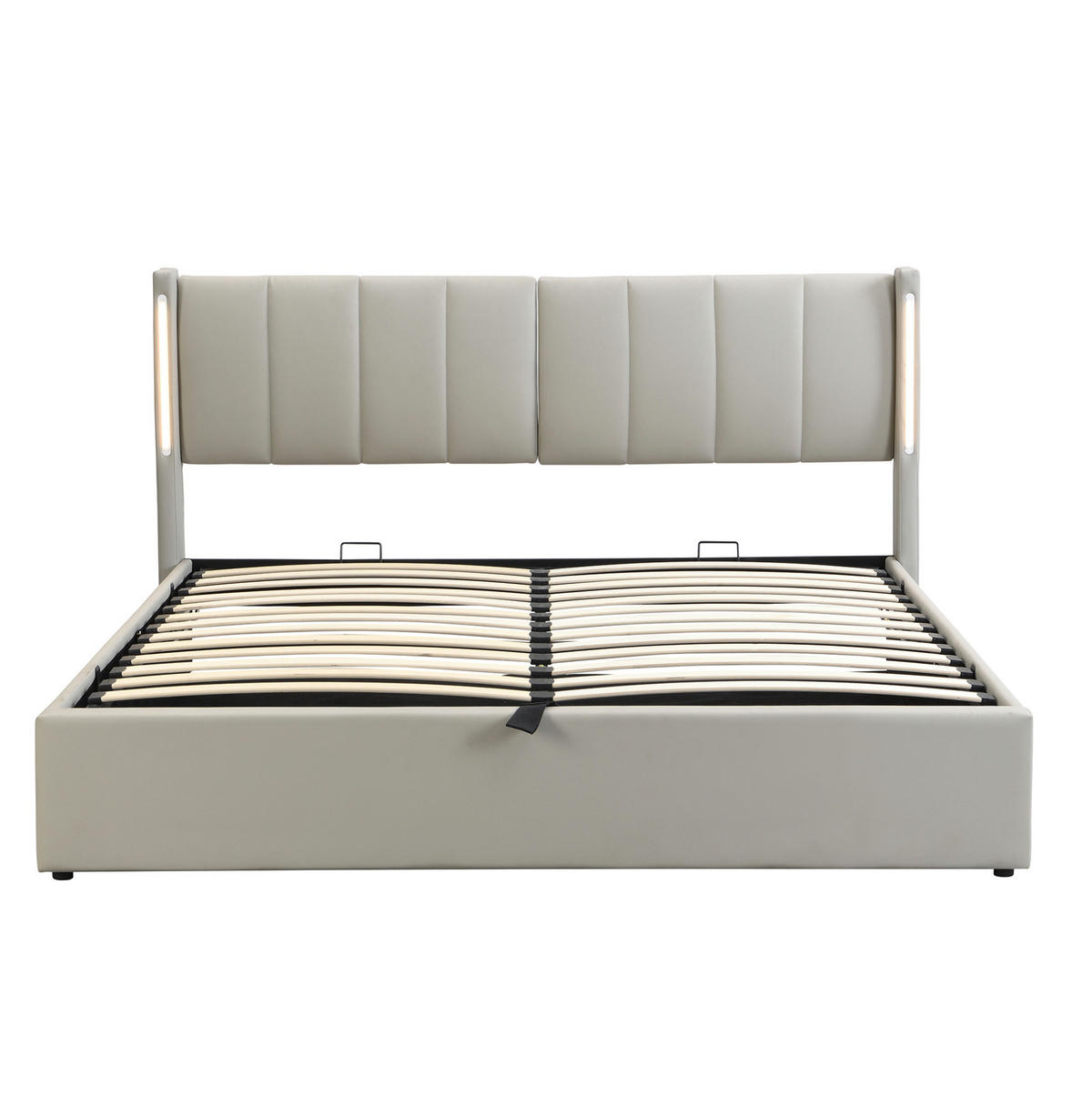 POLSTERBETT aus PU 140x190 cm Grau mit LED-Beleuchtung, USB-Anschluss und Stauraum - Grau, Kunststoff (140/190cm) - IVMEU