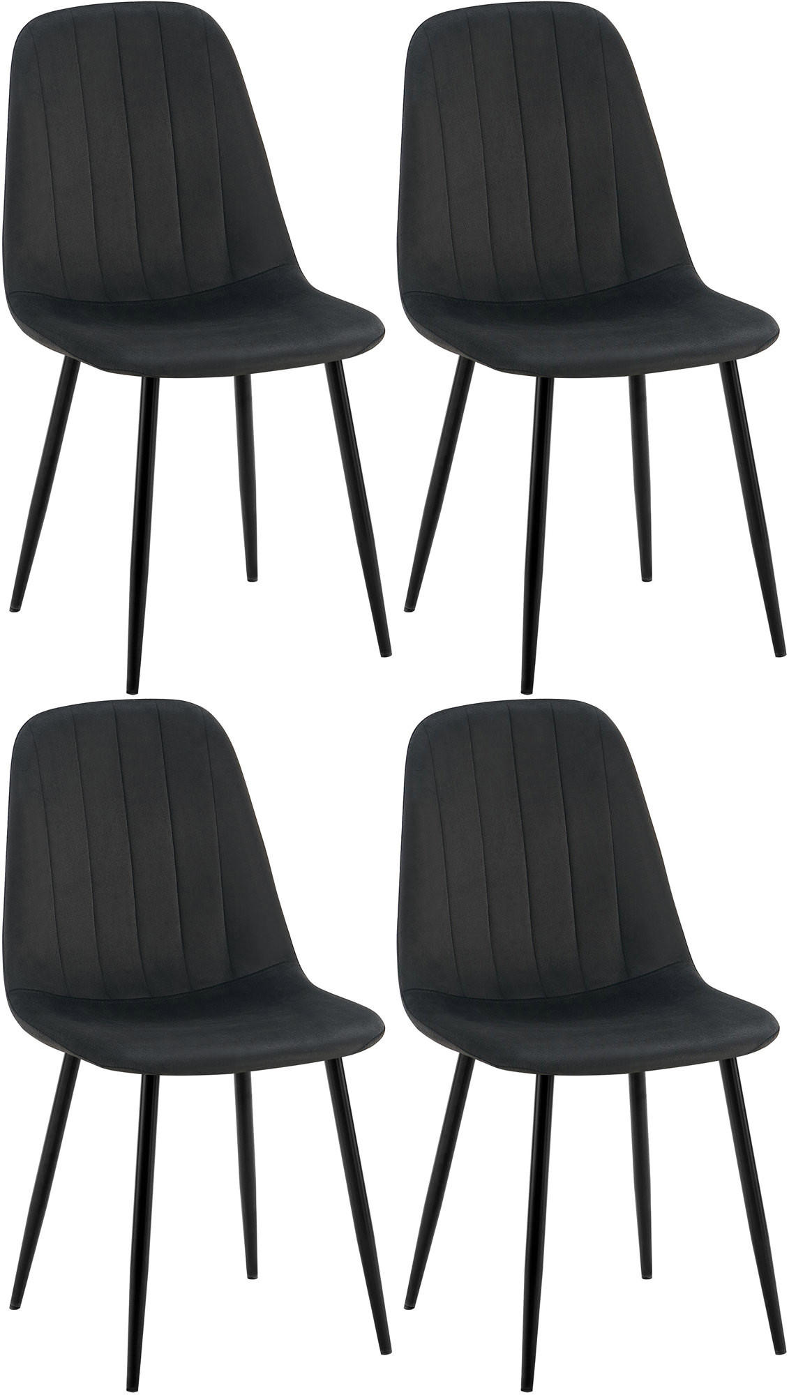 STUHL 4er Set Samt Schwarz - Schwarz, Textil/Metall (45/88/54cm) - CLP
