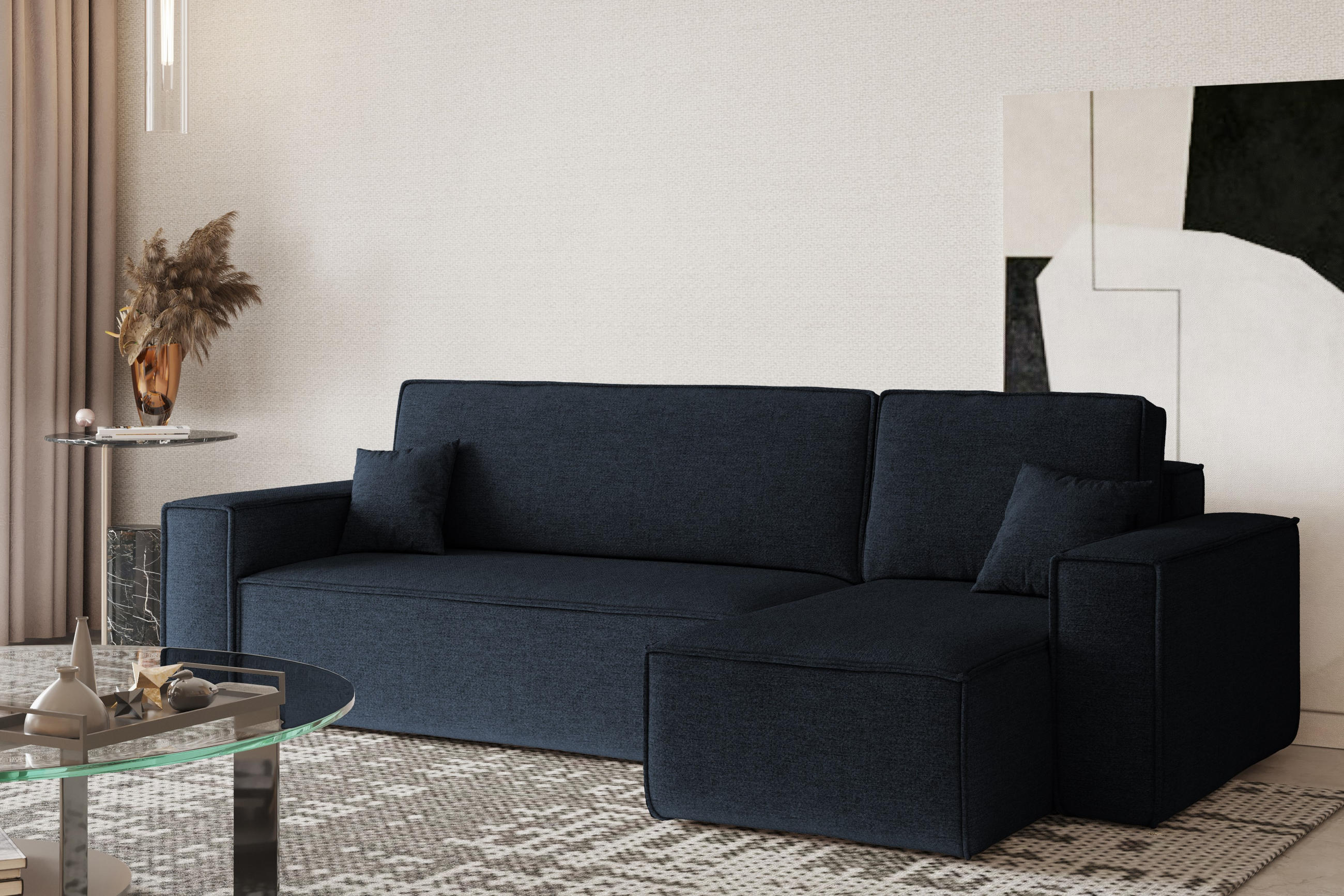 ECKSOFA, Best L-Form, Stoff Neve, Dunkelblau, Rechts - Dunkelblau, Holz (244/142cm) - Kaiser Möbel