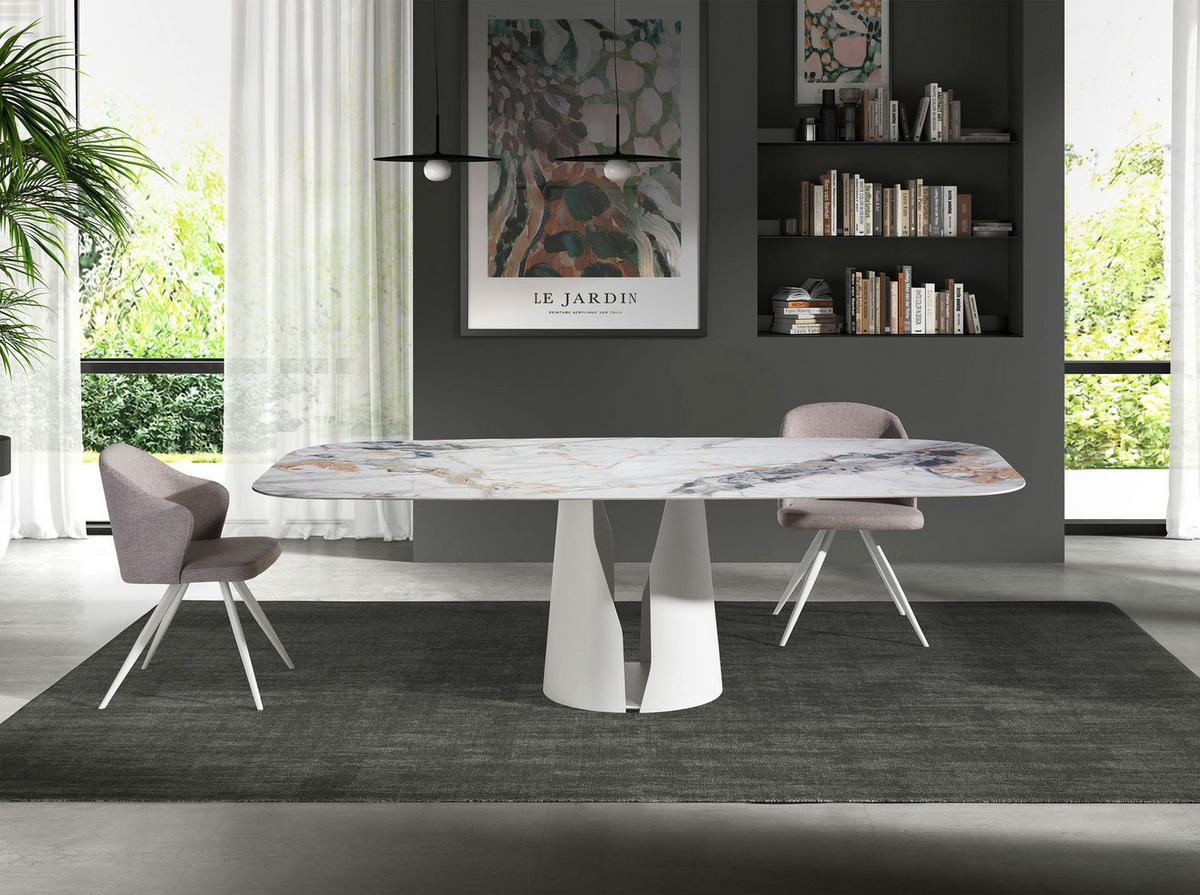 ESSTISCH Esstisch ovales Fass porzellanmarmor aus weißer Stahl Ø238/110/76 cm - Weiß, Stein (110/238/76cm) - ANGEL CERDA