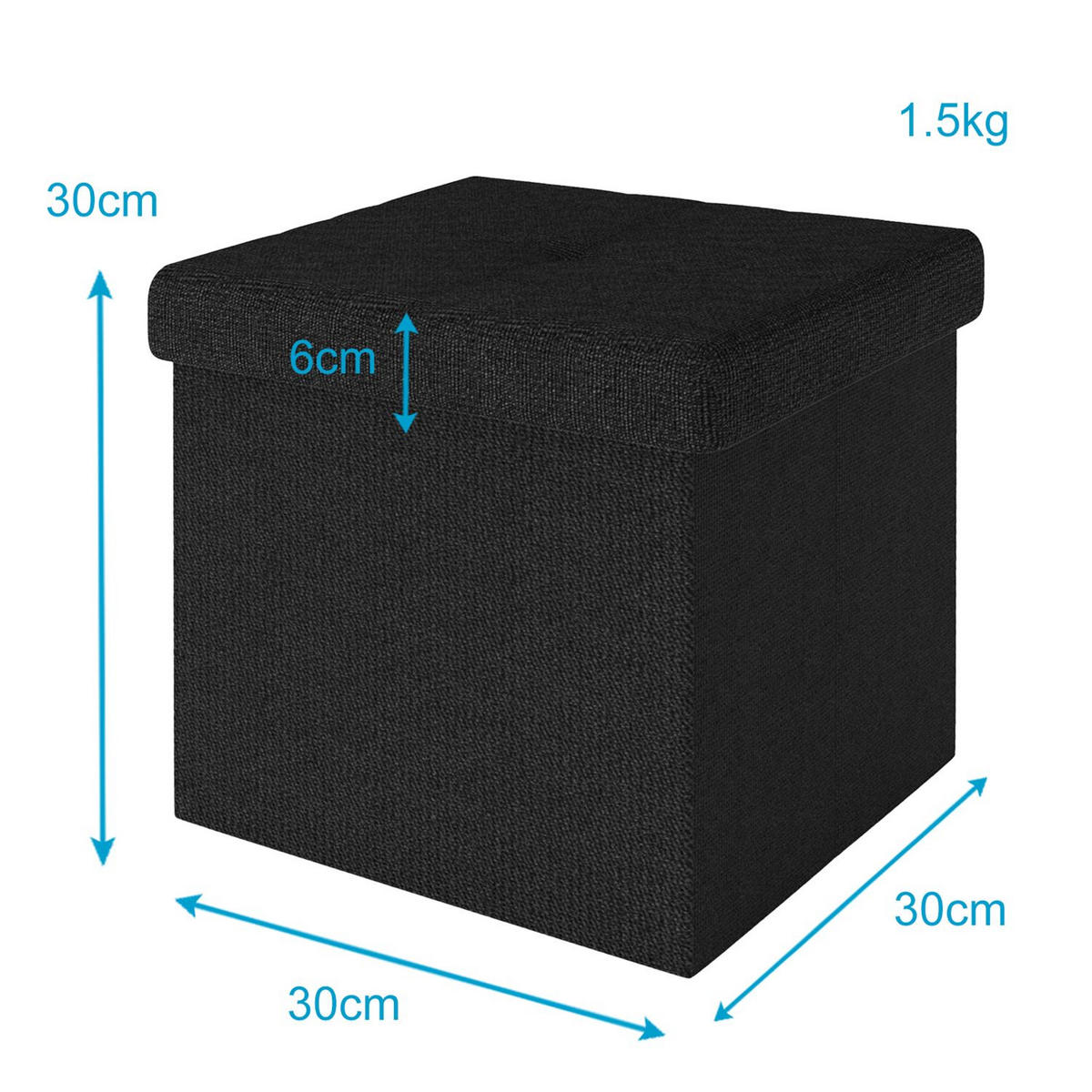 SITZWÜRFEL Faltbar 30/30/30 cm (Schwarz) - Schwarz, Textil (30/30/30cm) - Intirilife