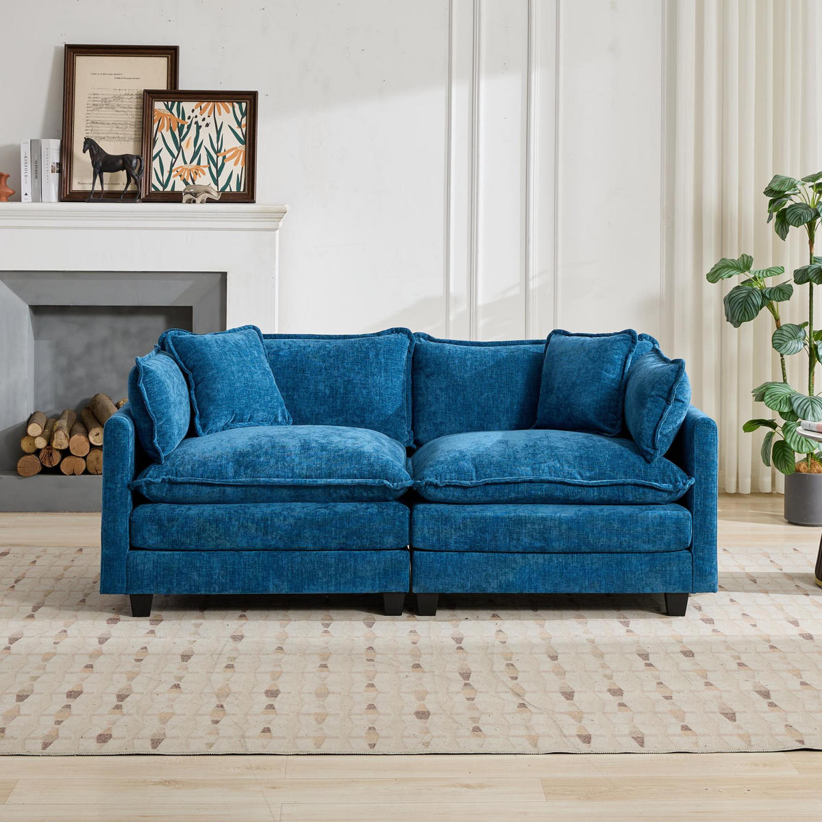2-SITZER Sofa aus Chenille 189x75x84 cm mit modularem Design, blau - Blau, Textil (75/84/189cm)