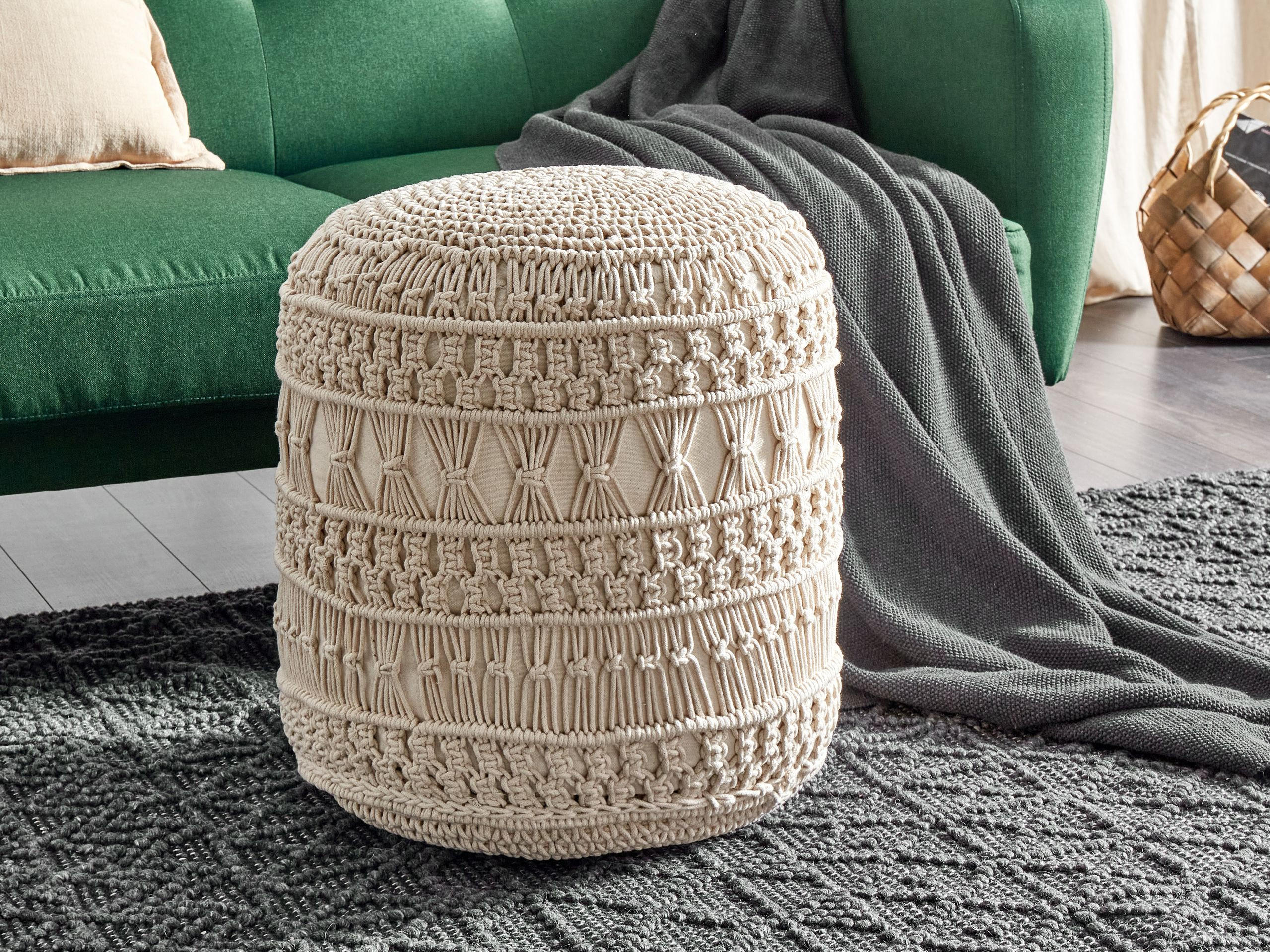 Thumbnail - Beliani Pouf, Beige, Naturmaterialien, Rund, 45x45x45 cm, Wohnzimmer, Hocker, Poufs