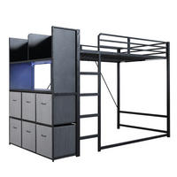 HOCHBETT 120/200 cm mit Stauraum und Ladestation, DE-41770, in Schwarz - Schwarz, Metall (120/200cm) - ComfortXL