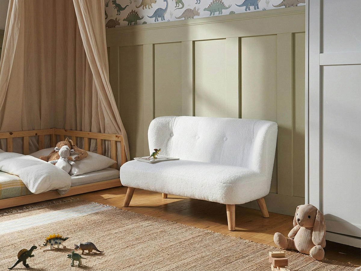 CANAPEA PENTRU COPII bouclé albă Lote - maro/alb, material textil (94/59/57cm) - Beliani