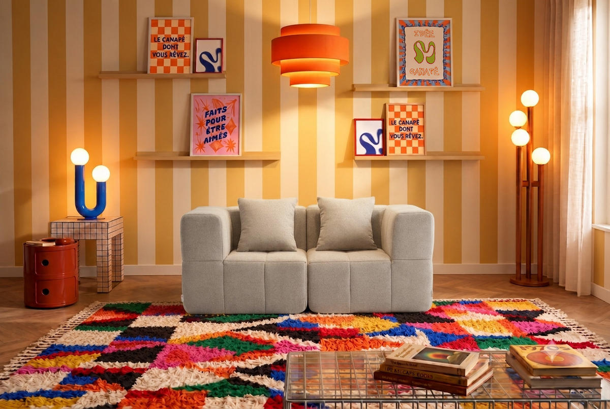 2-MIESTNA pohovka bouclé tkanina kamenná béžová - sivobéžová, textil (180/73/95cm) - MILYsofa
