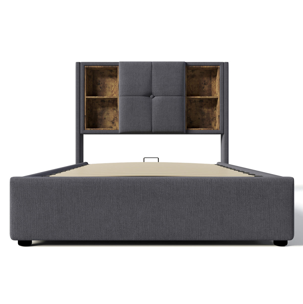 POLSTERBETT aus Baumwolle 90x200 cm Grau mit Bettkasten, kabellosem Laden, USB und USB-C - Grau, Textil (90/200cm) - IVMEU