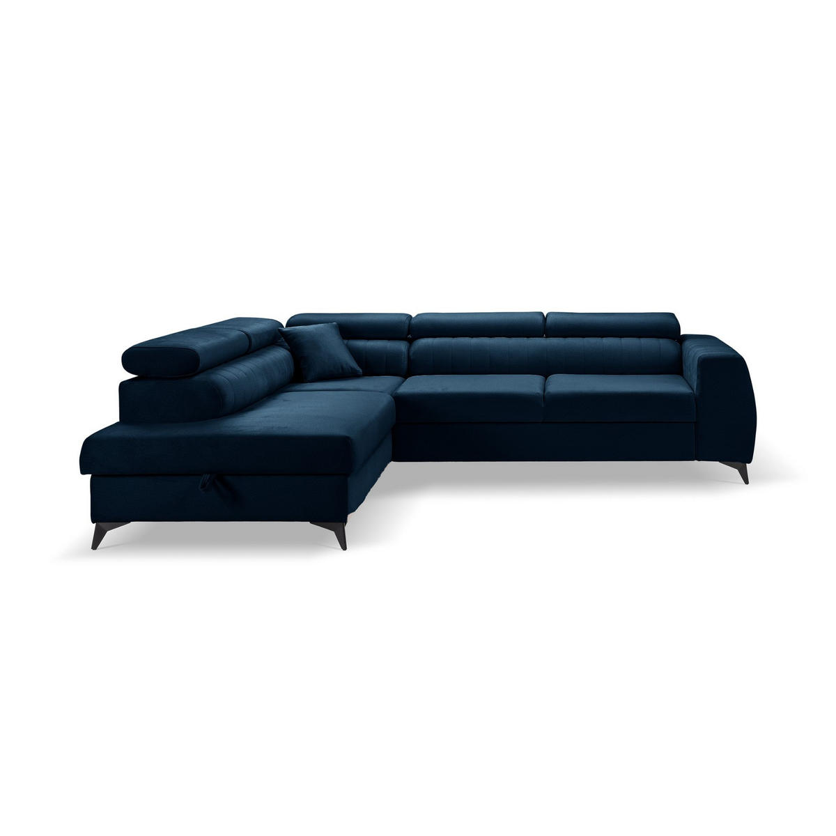 ECKSOFA PIERO L Links mit Schlaffunktion 195x125 Velours Dunkelblau - Schwarz/Dunkelblau, Holz/Textil (268/203cm) - Muffo