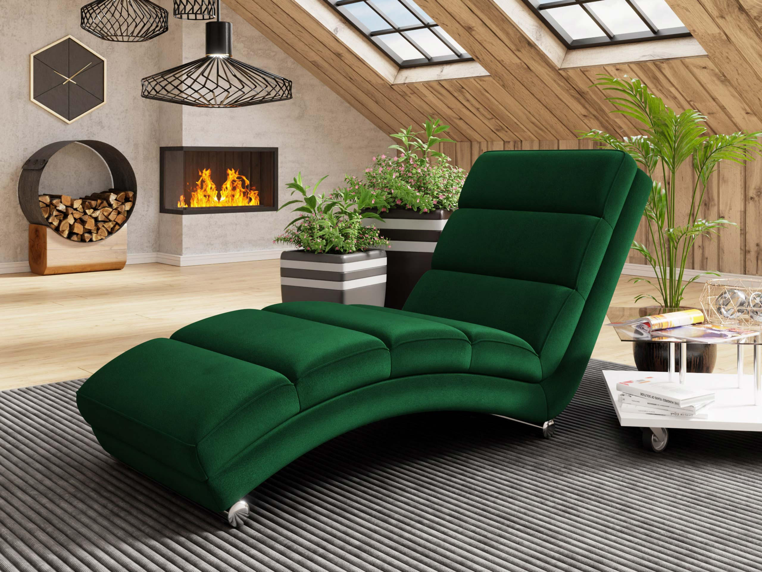 RELAXLIEGE Holiday Premium - Chromfarben/Dunkelgrün, Holz/Textil (62/84/180cm) - MIRJAN24