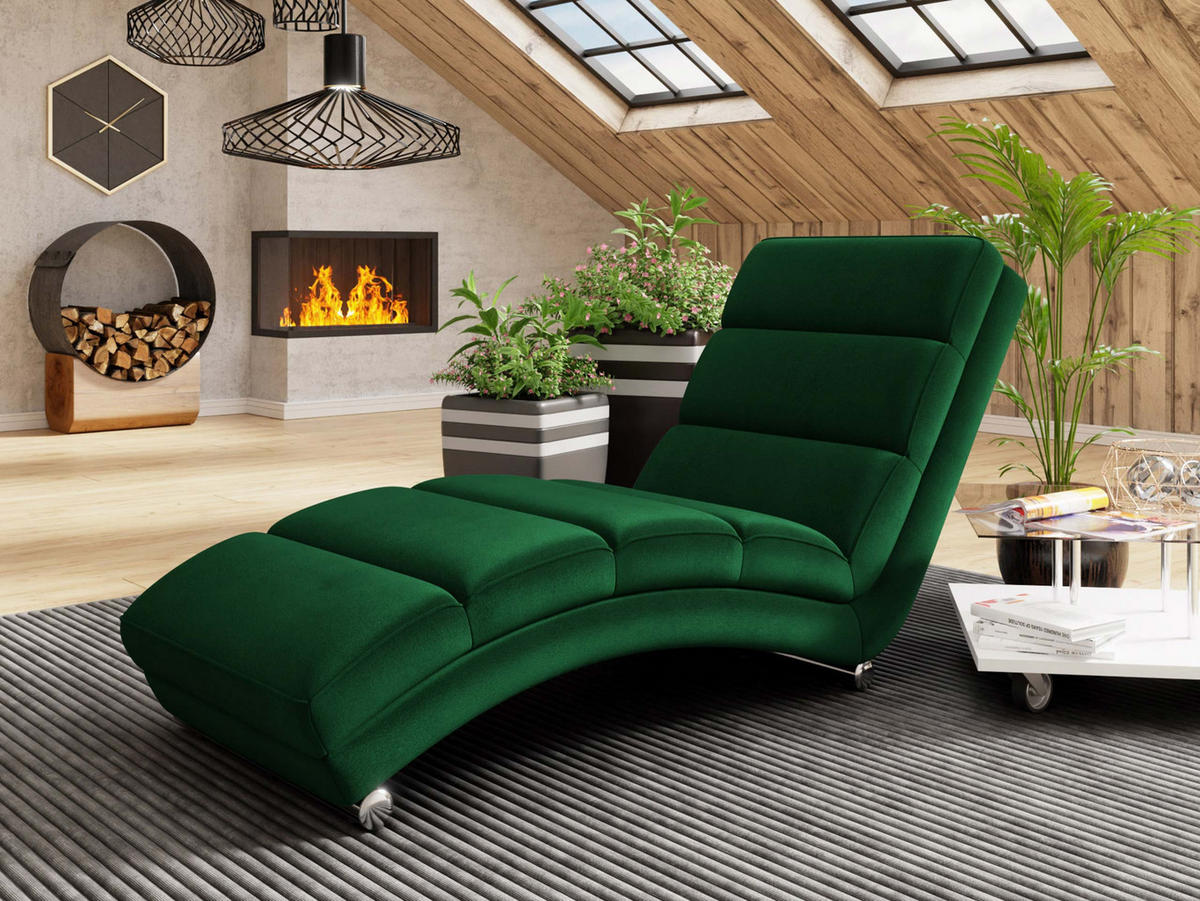 RELAXLIEGE Holiday Premium - Chromfarben/Dunkelgrün, Holz/Textil (62/84/180cm) - MIRJAN24